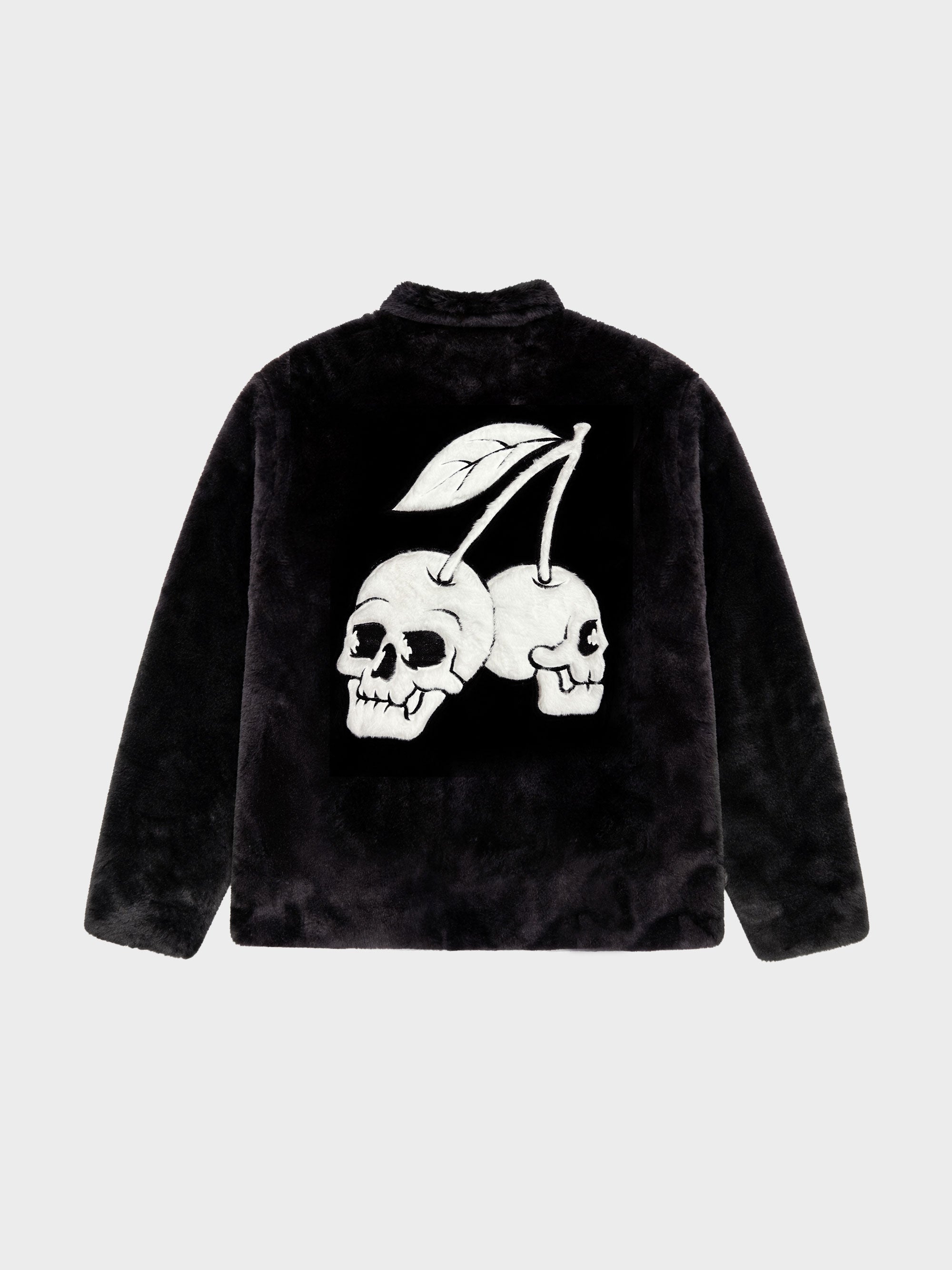 Cherry Skulls Fur Jacket - Black | Billy Bones Club