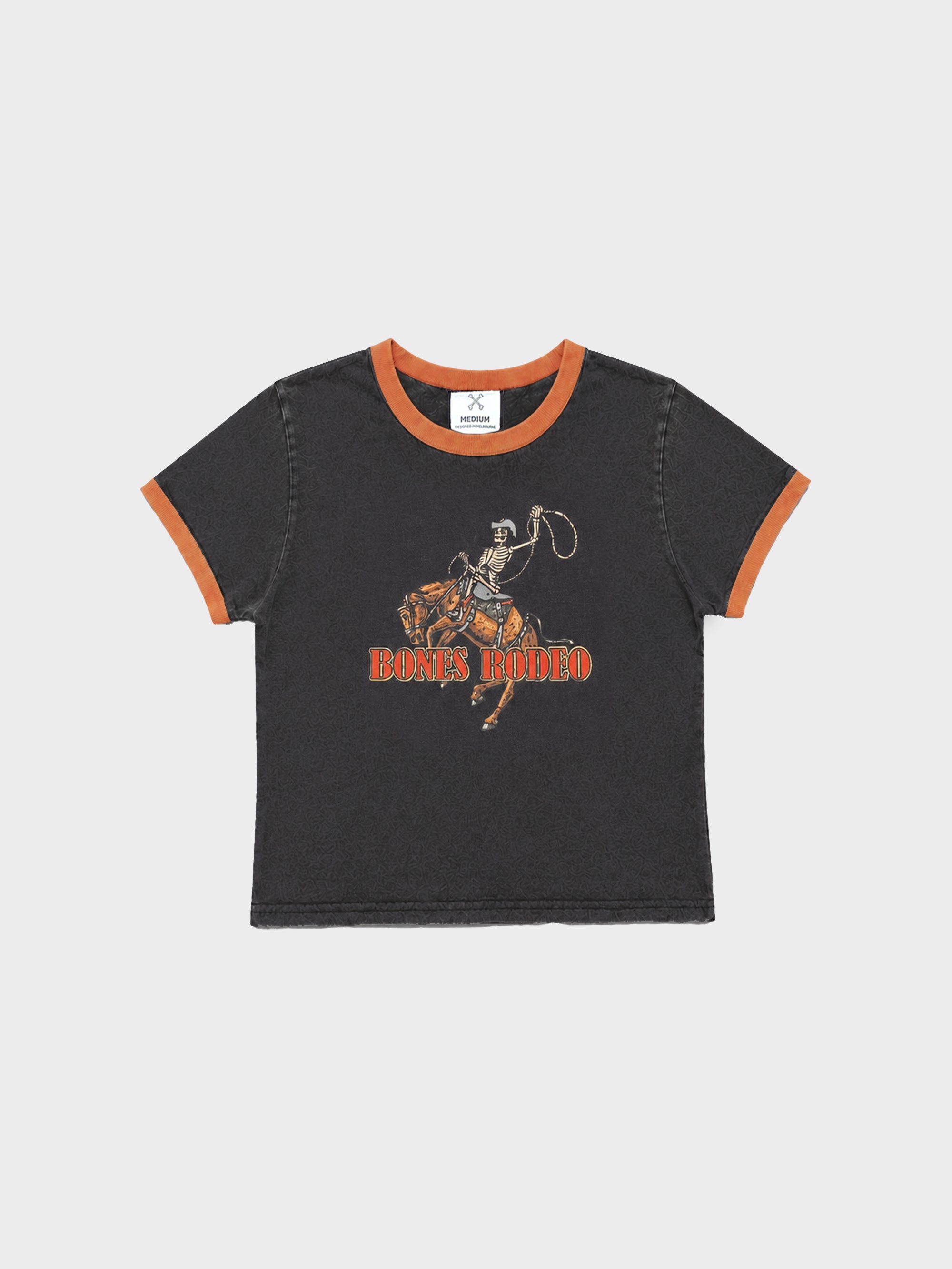 Bones Rodeo Baby Tee - Washed Black