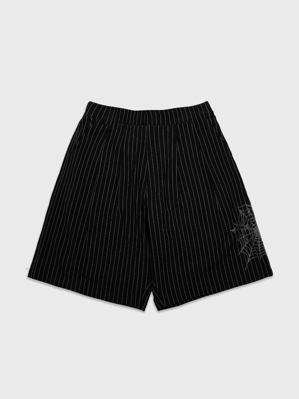 Webbed Pleated Shorts - Black Pinstripe