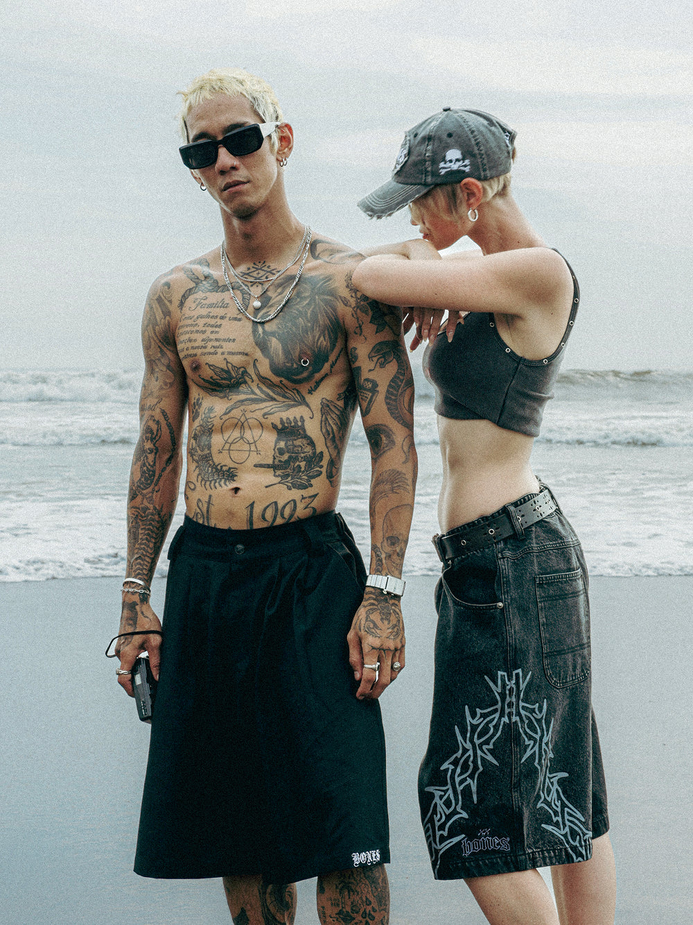 Bones Barbed Denim Shorts - Washed Black