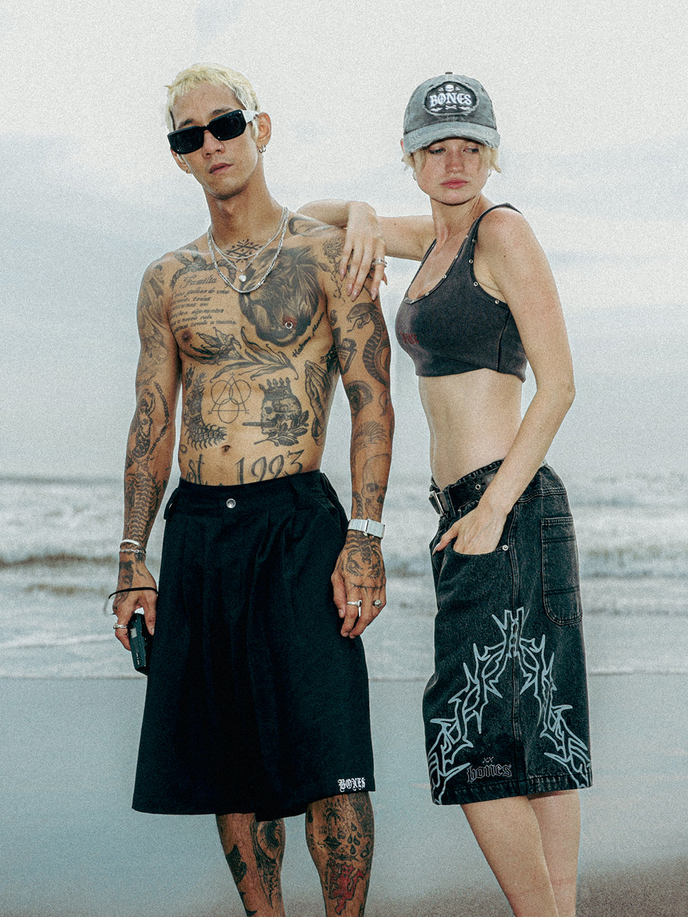 Crossbones Pleated Shorts - Black