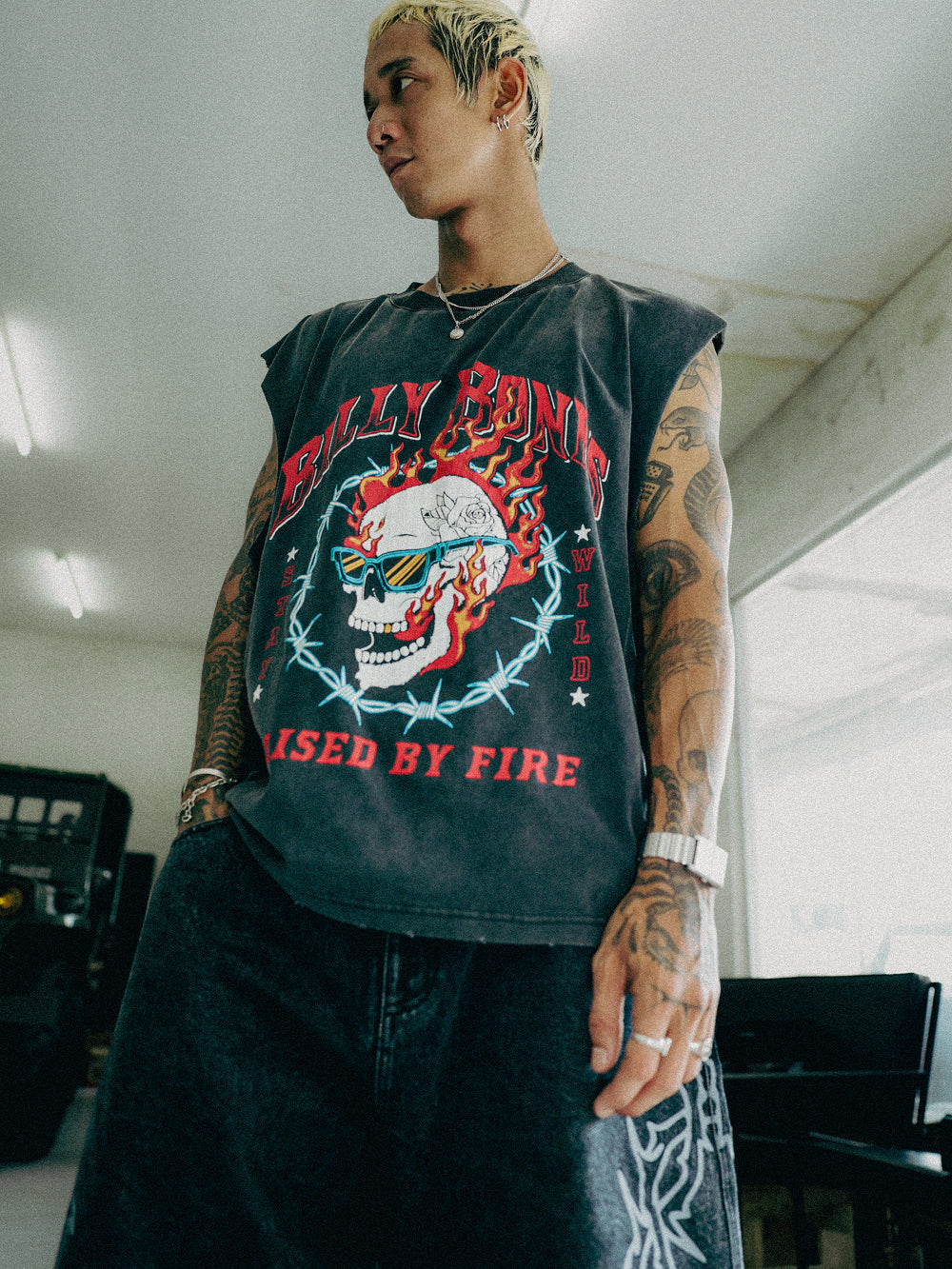 Raised By Fire Muscle Tank - Washed Black