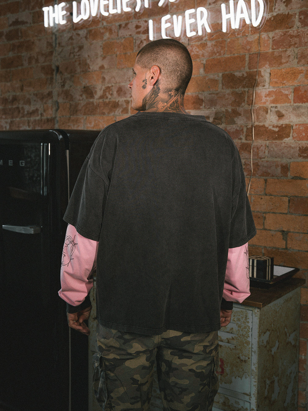 Till Death 4.0 Layered Tee - Washed Black/Pink