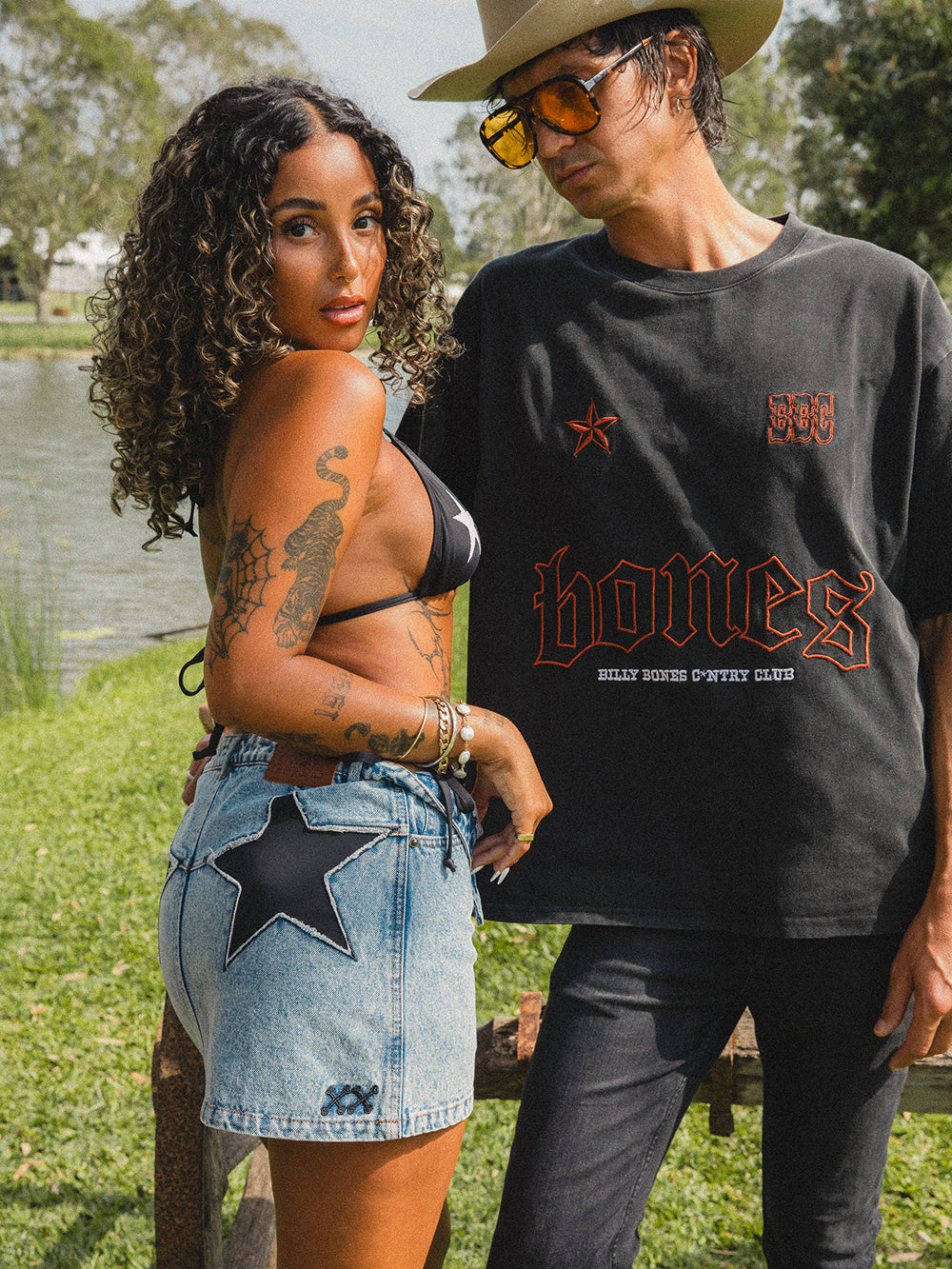 Star Studded Denim Skirt - Washed Blue