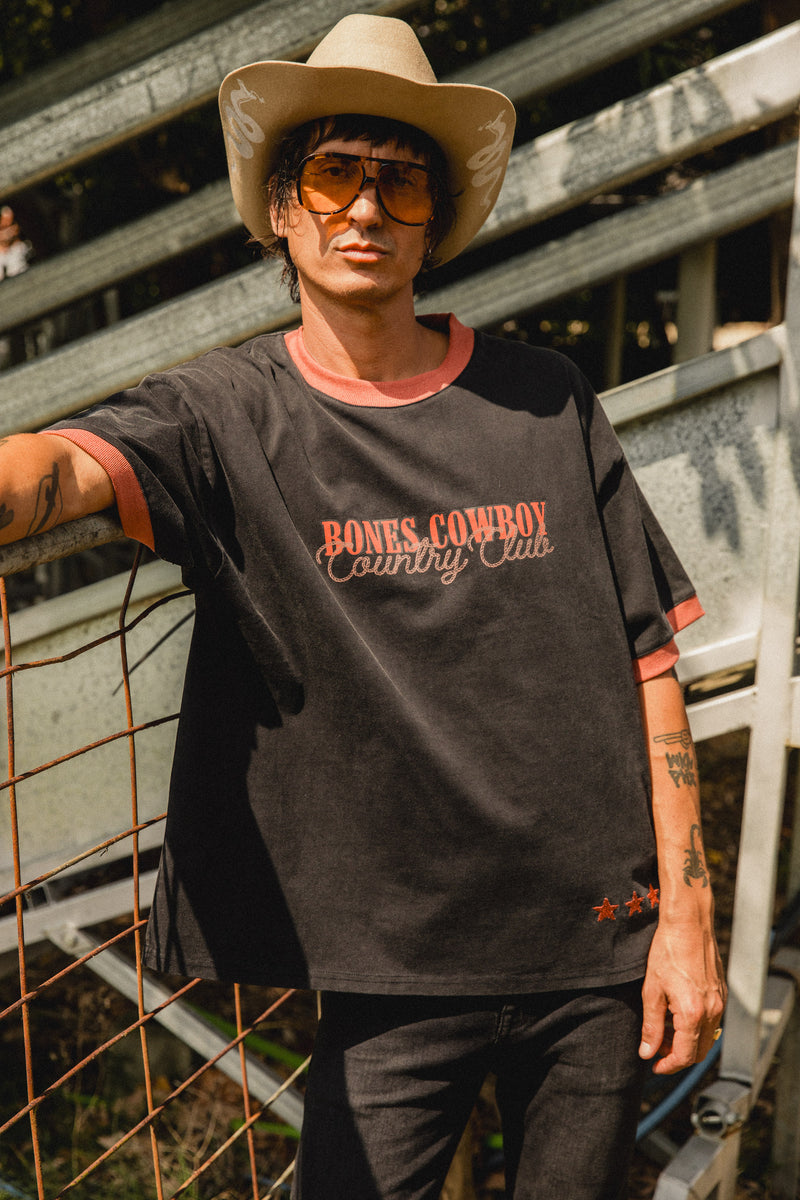 Country Club Ringer Tee - Washed Black