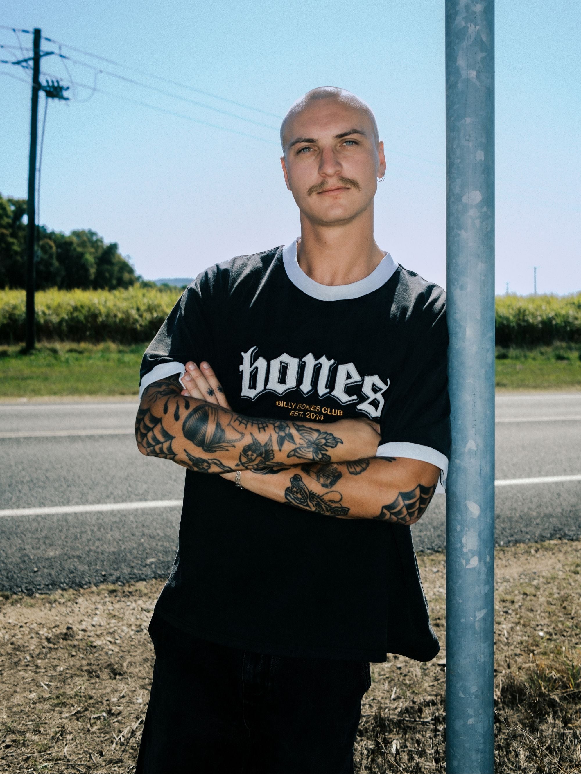 Bones Classic Ringer Tee - Vintage Black/ White
