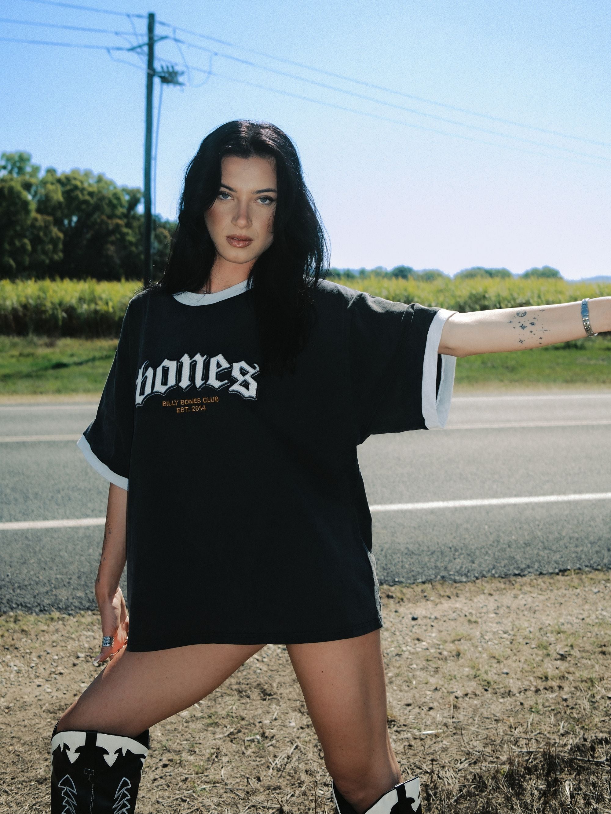 Bones Classic Ringer Tee - Vintage Black/ White