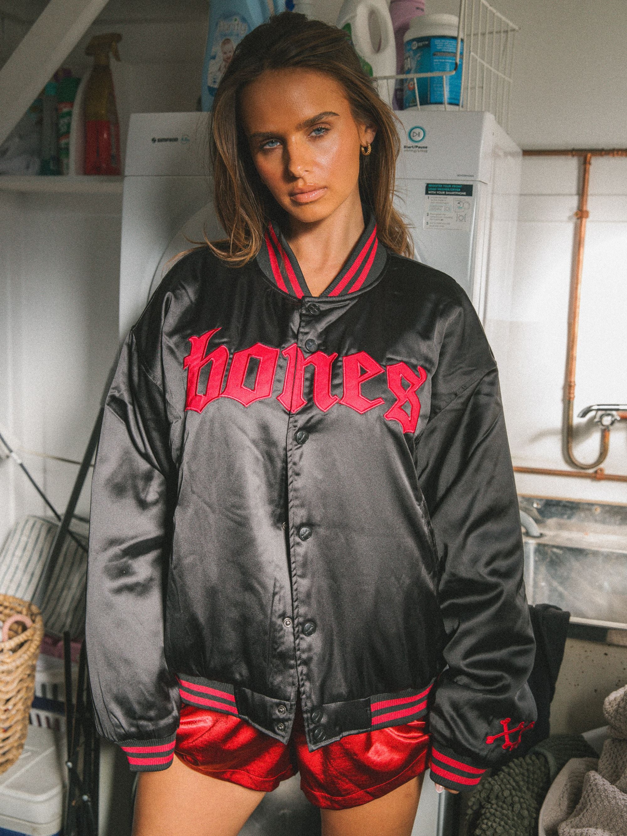 Satin Bomber Jacket - Red