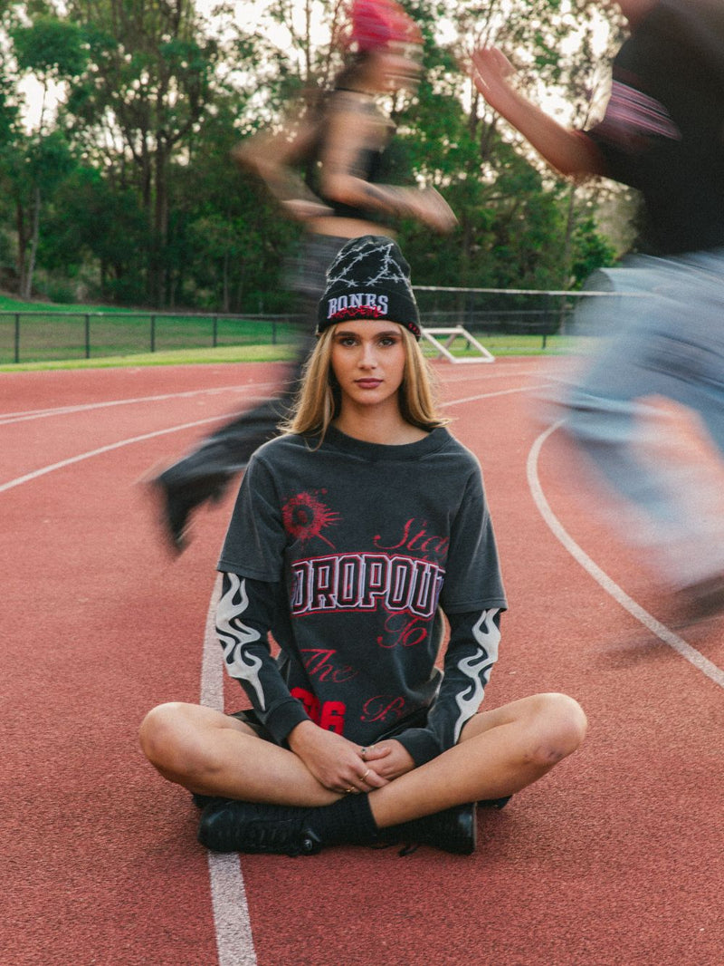 College Dropout Layered Tee - Washed Black