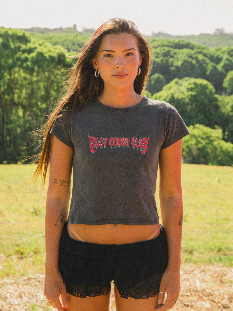 No Rain, No Flowers Baby Tee - Washed Black