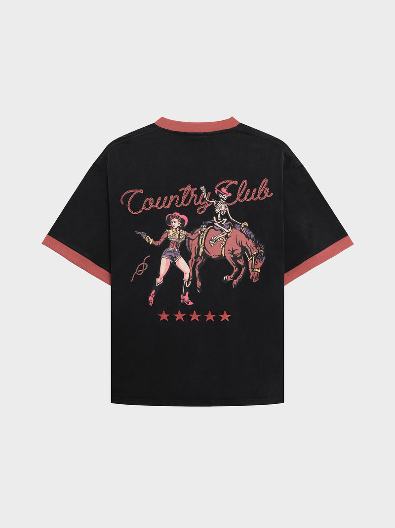 Country Club Ringer Tee - Washed Black