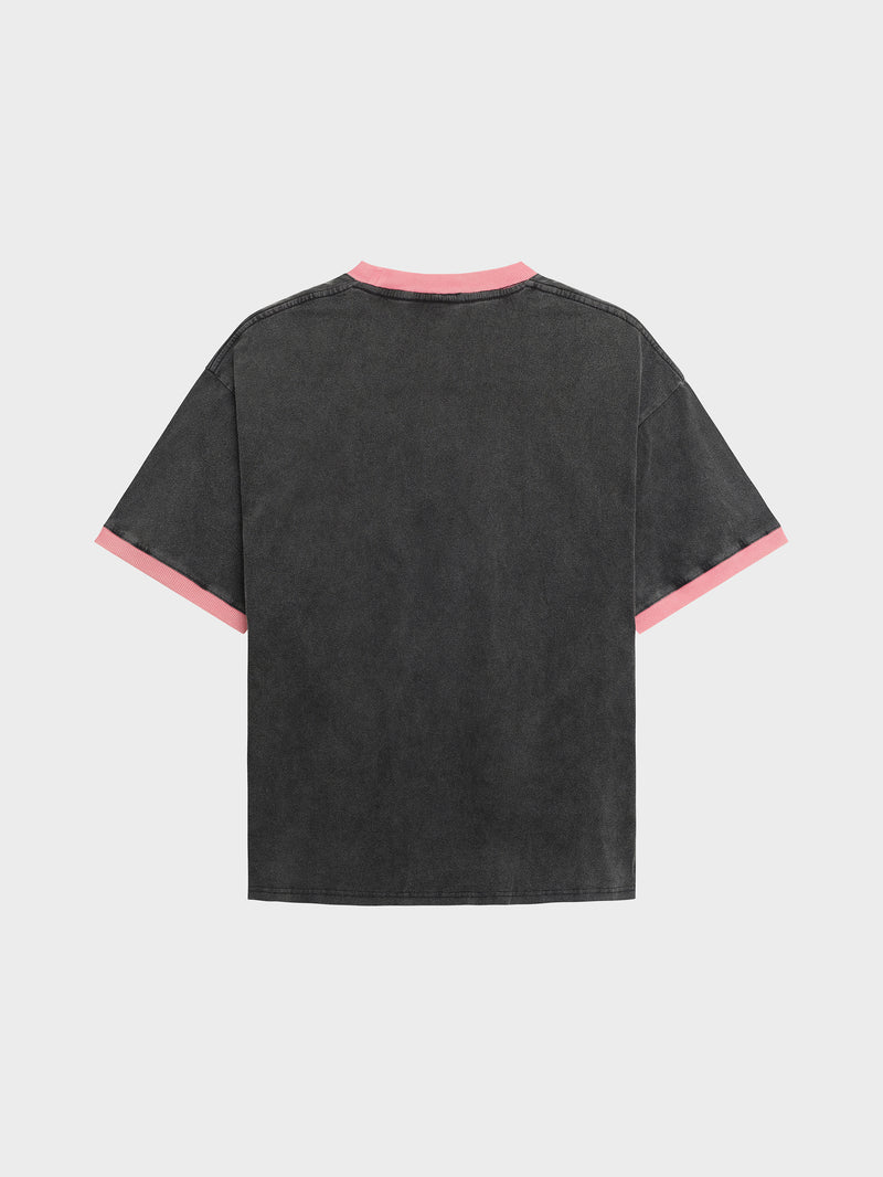 Neon Cowgirl Ringer Tee - Washed Black/Pink