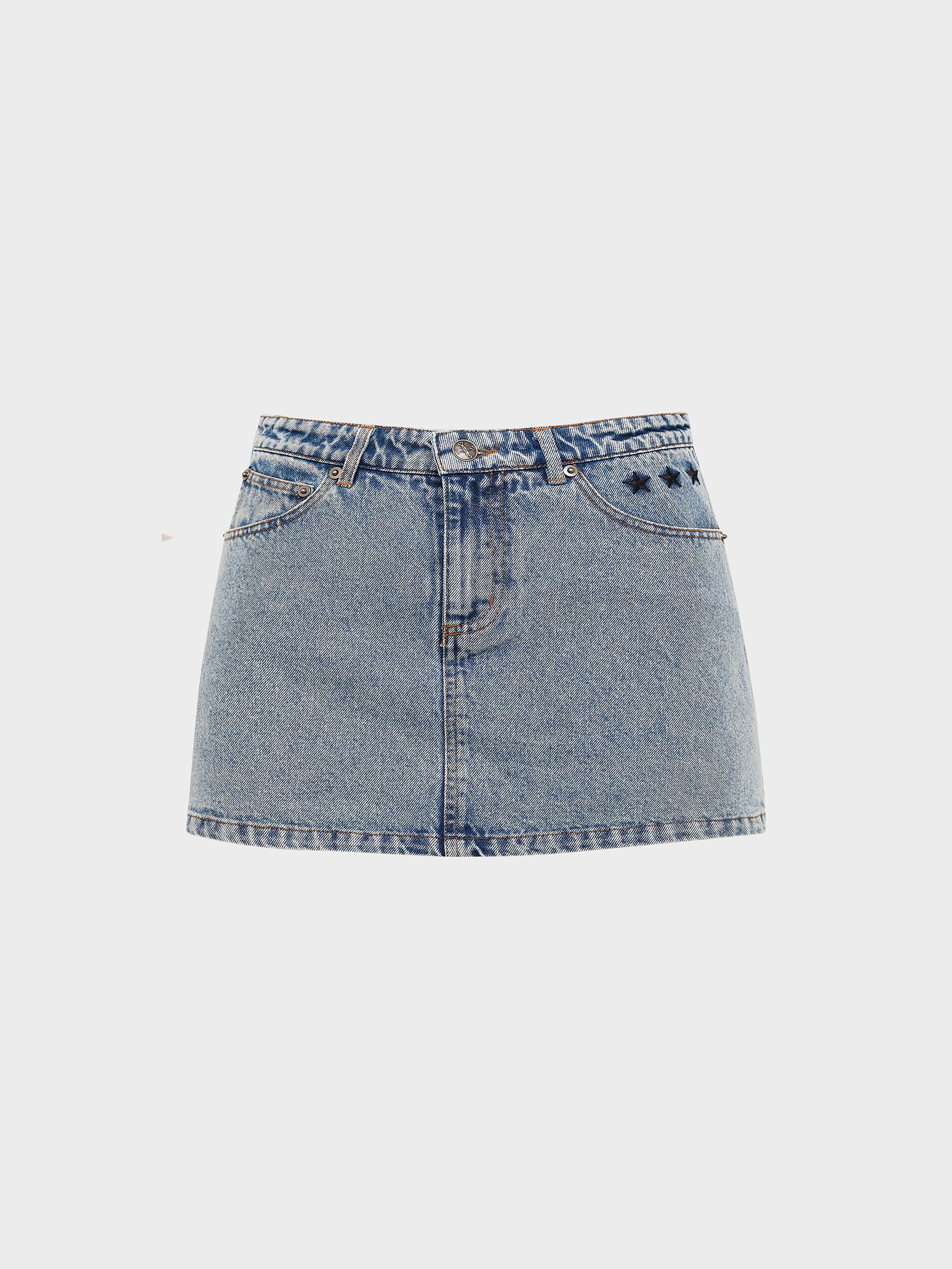 Star Studded Denim Skirt - Washed Blue