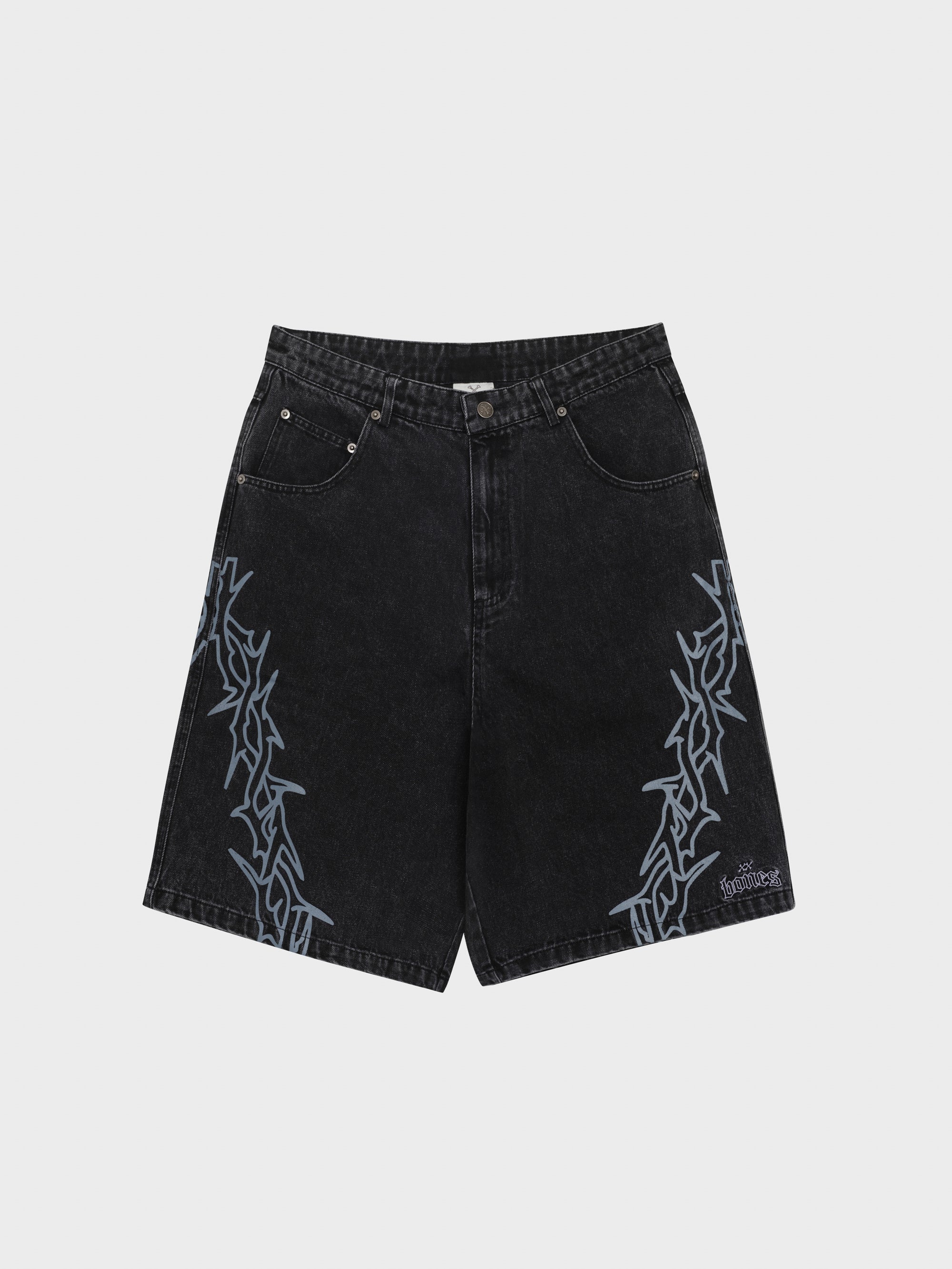 Bones Barbed Denim Shorts - Washed Black
