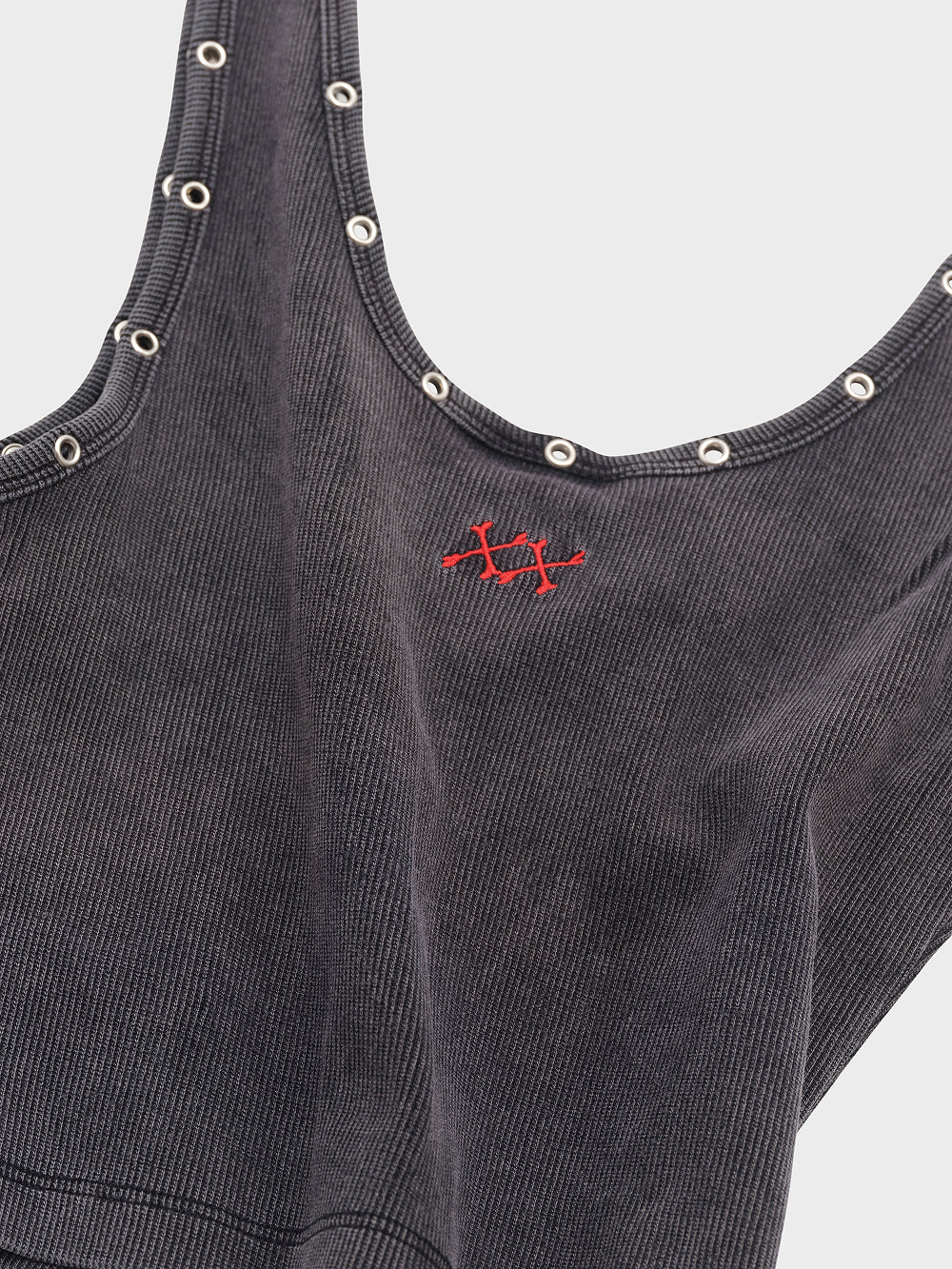 Eyelet Ribbed Tank - Vintage Black