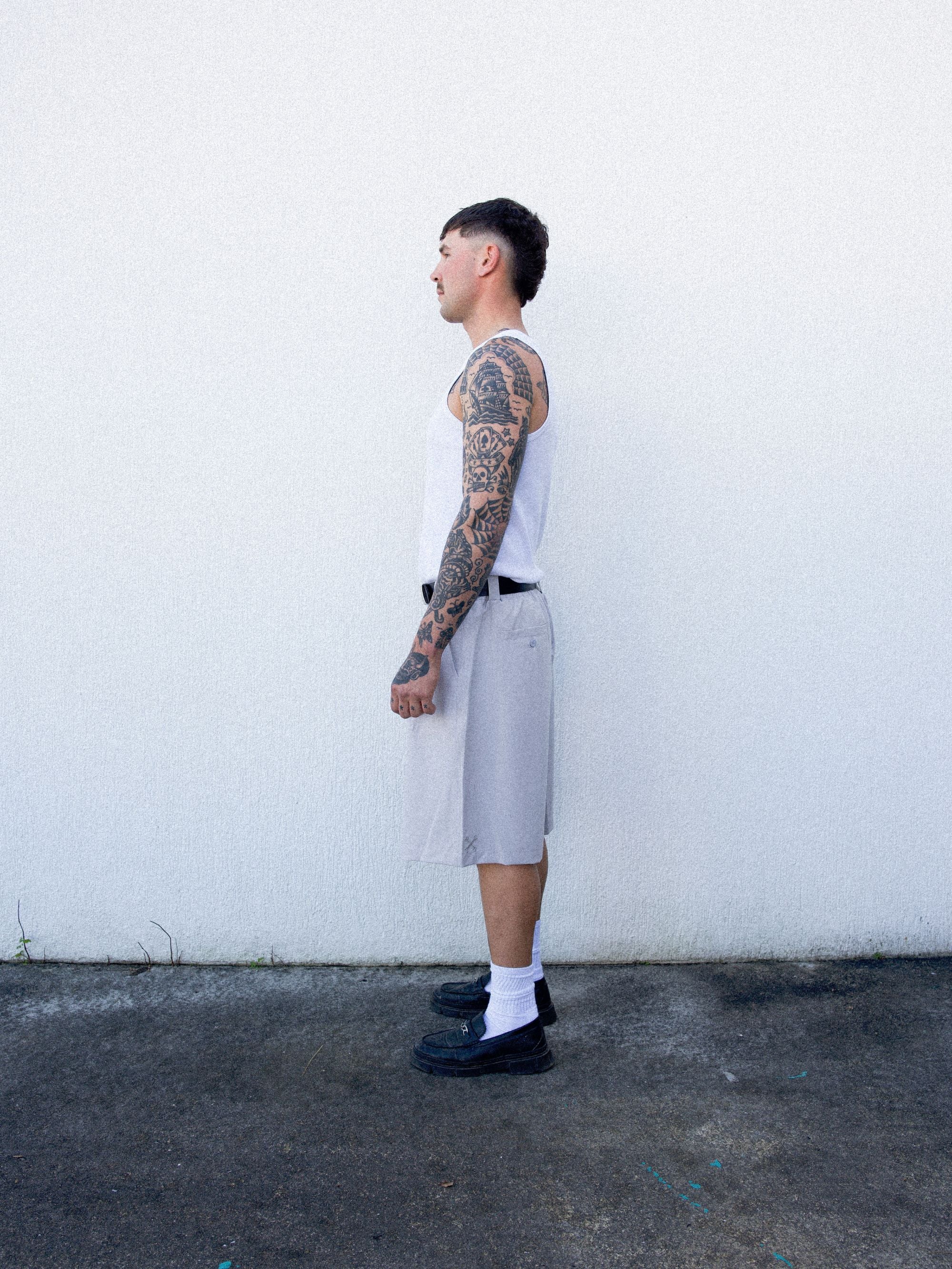 Crossbones Pleated Shorts - Grey