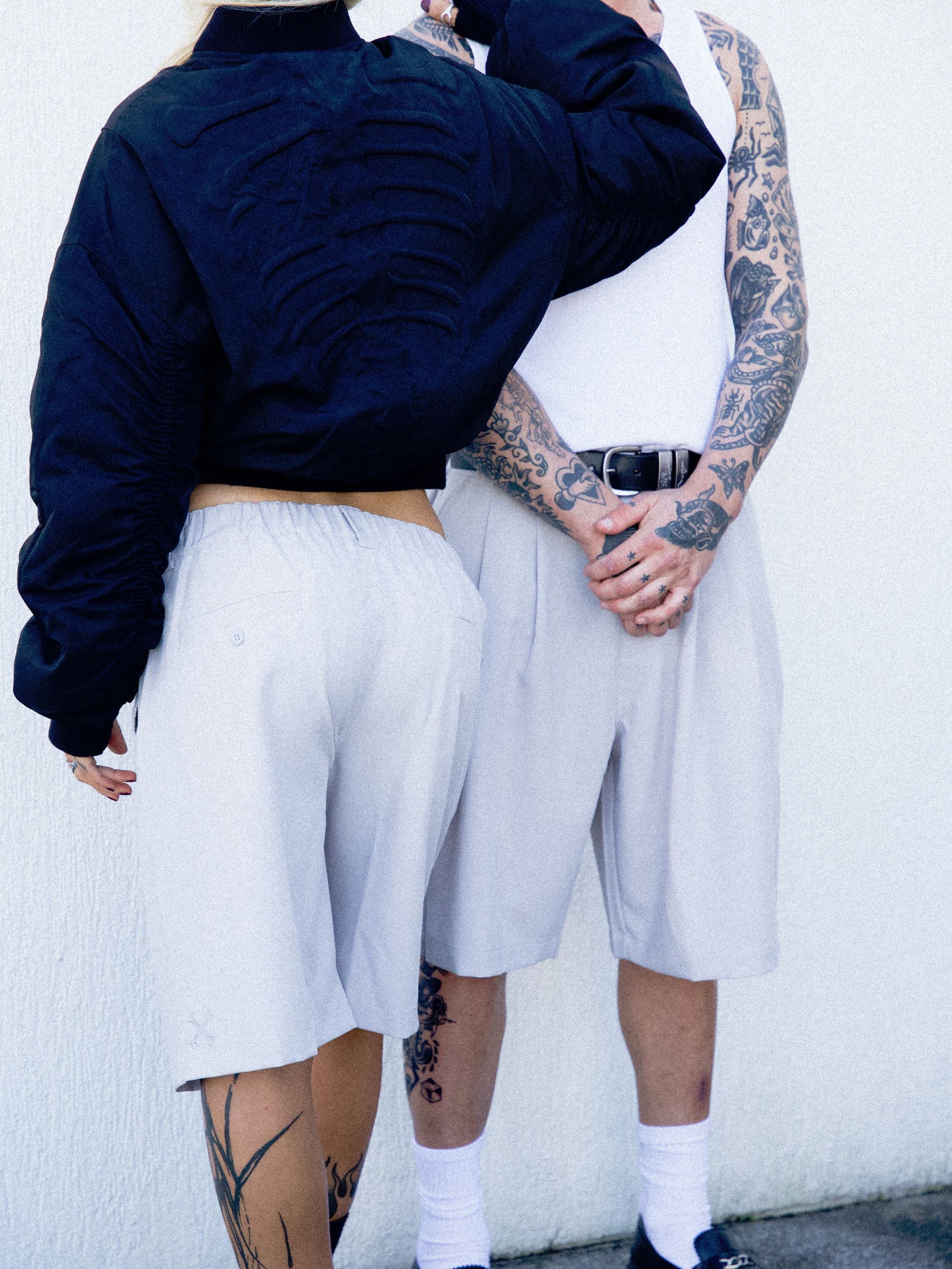 Crossbones Pleated Shorts - Grey