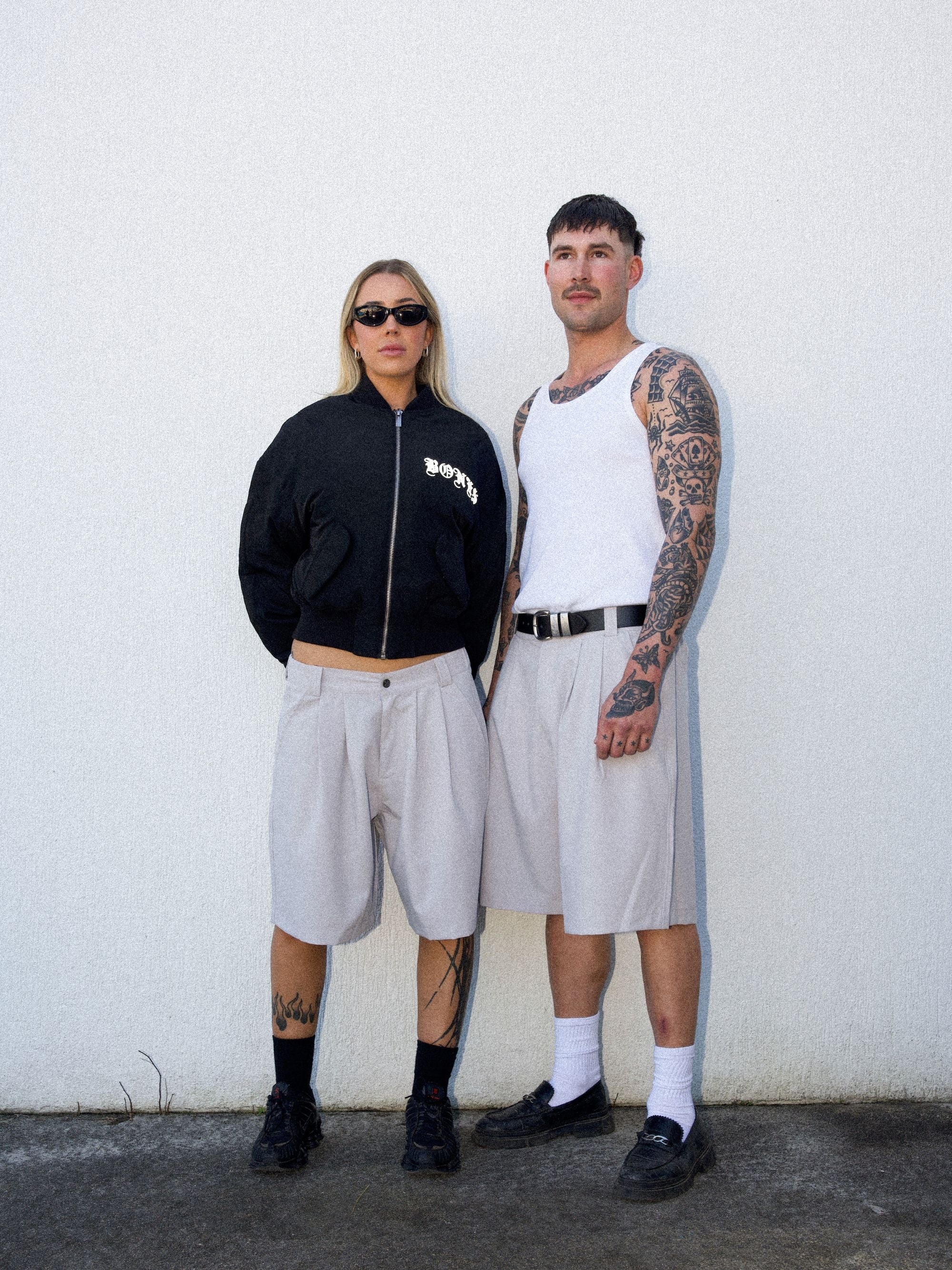 Crossbones Pleated Shorts - Grey