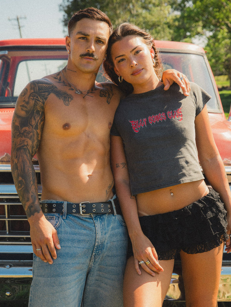 No Rain, No Flowers Baby Tee - Washed Black