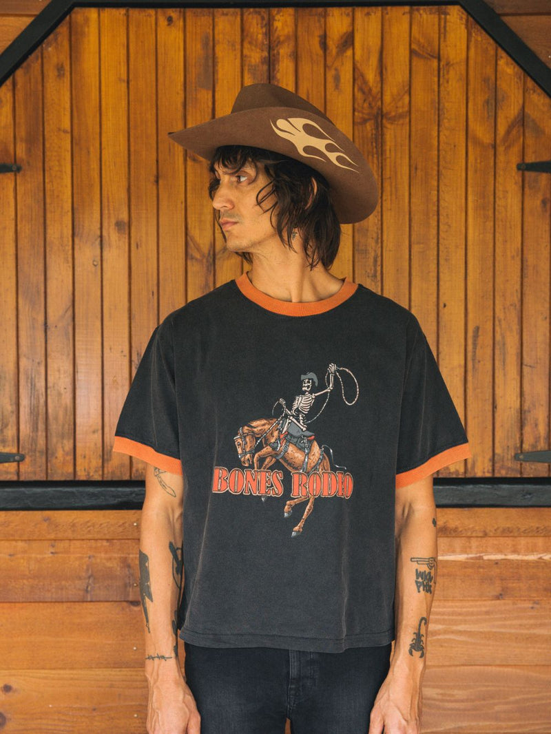 Bones Rodeo Ringer Tee - Washed Black/Red | Billy Bones Club