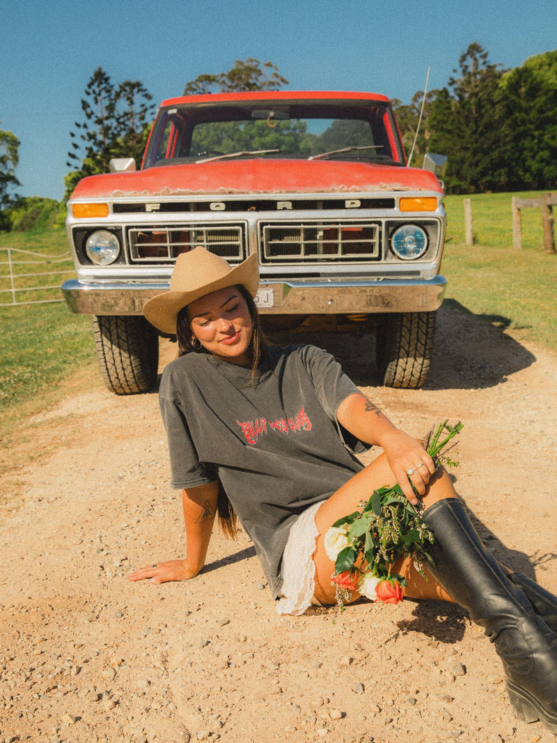 No Rain, No Flowers Tee - Washed Black