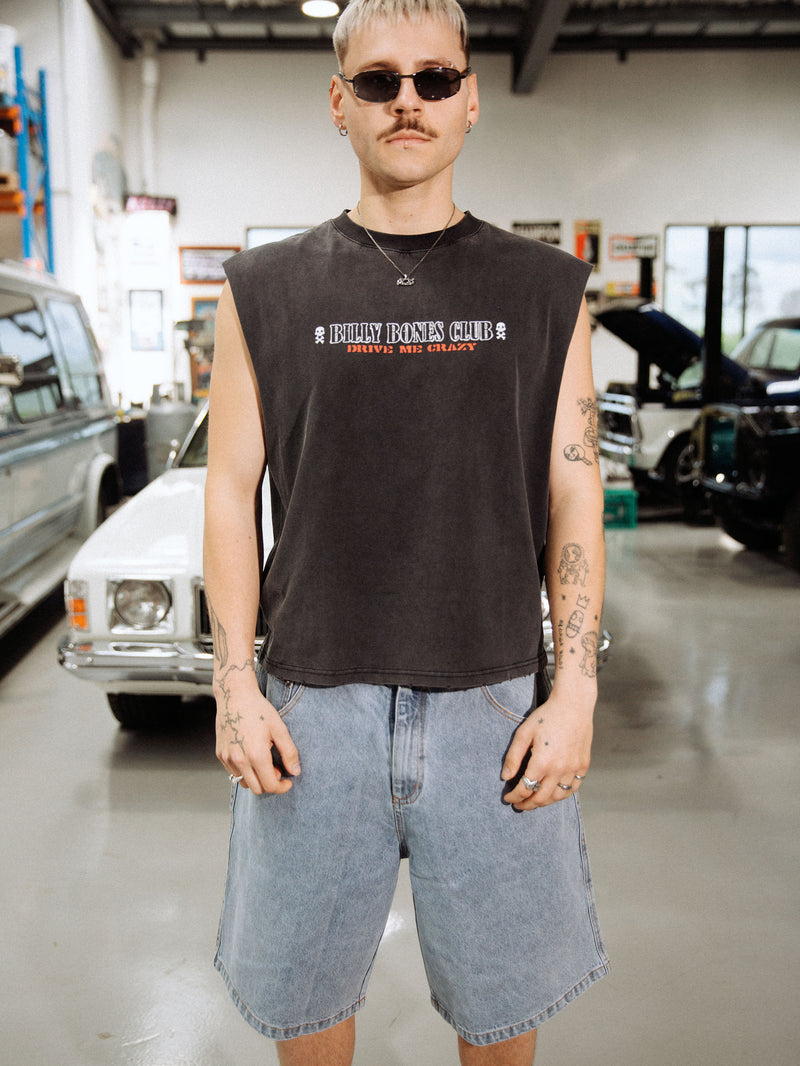 Drive Me Crazy Muscle Tee - Washed Black