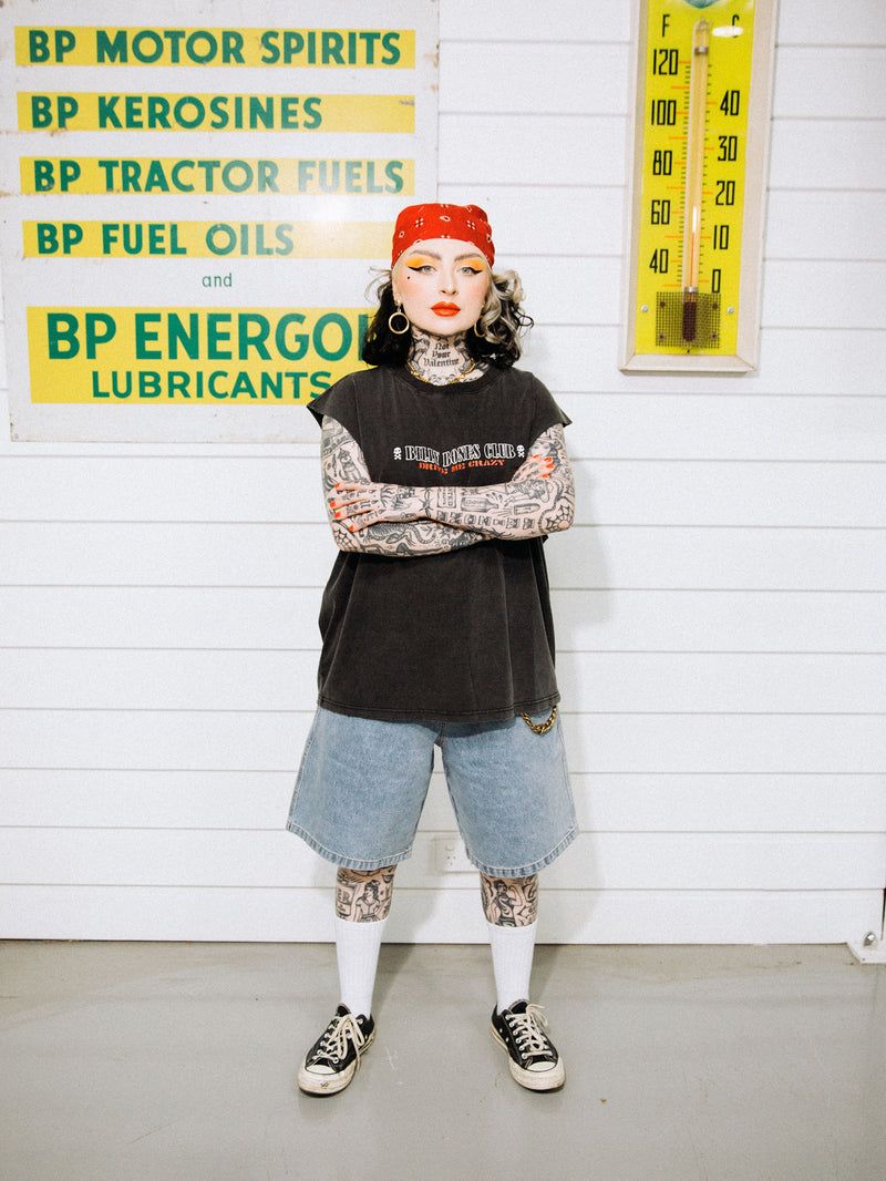 Drive Me Crazy Muscle Tee - Washed Black