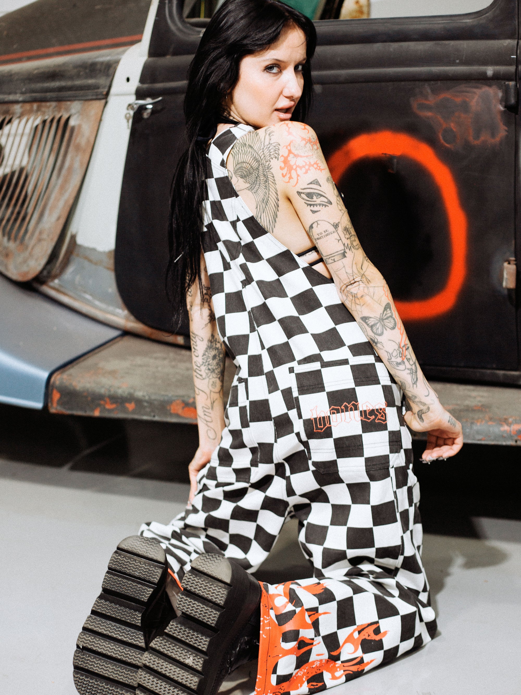 Burner Overalls - Check/Flame