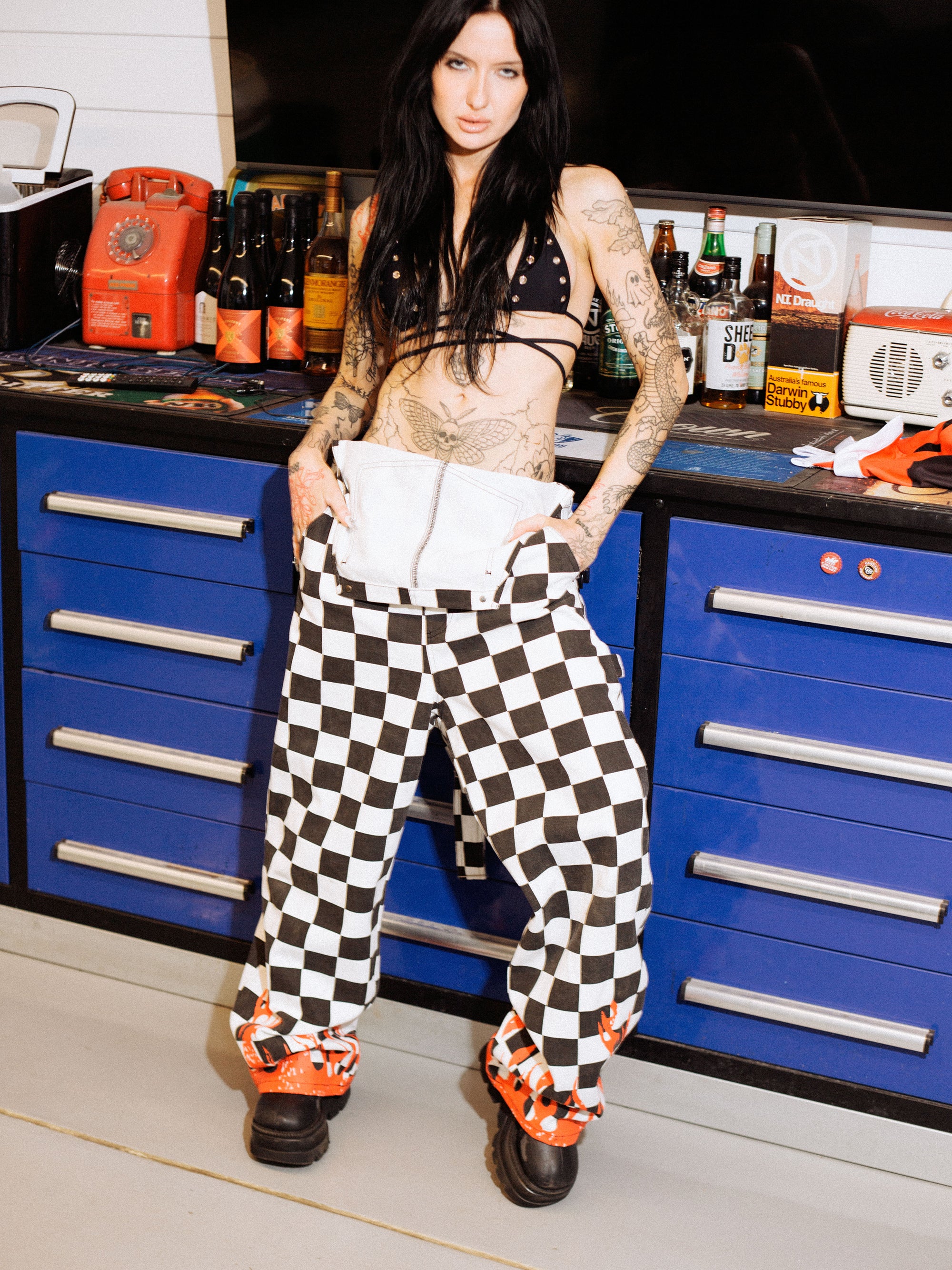 Burner Overalls - Check/Flame