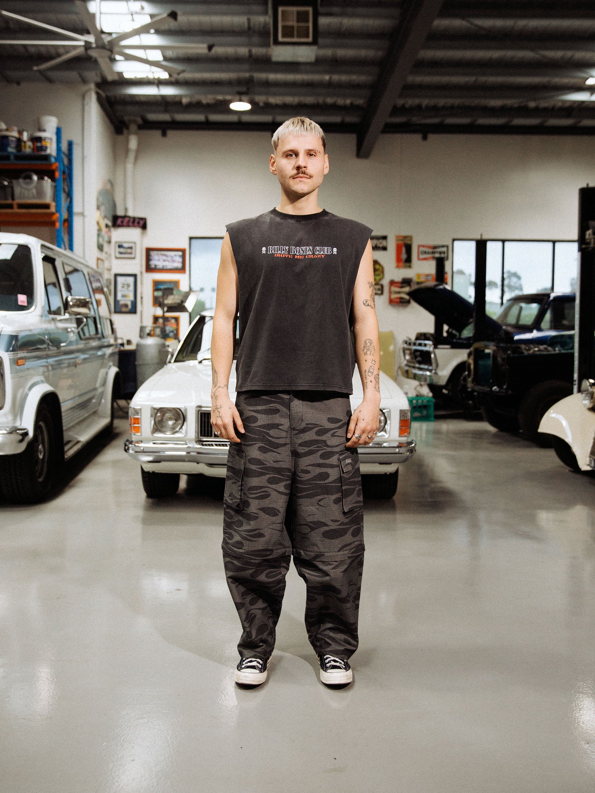 Drive Me Crazy Muscle Tee - Washed Black