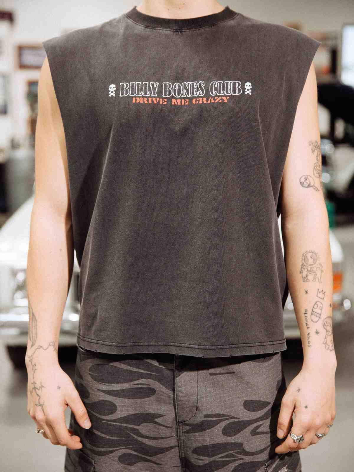 Drive Me Crazy Muscle Tee - Washed Black