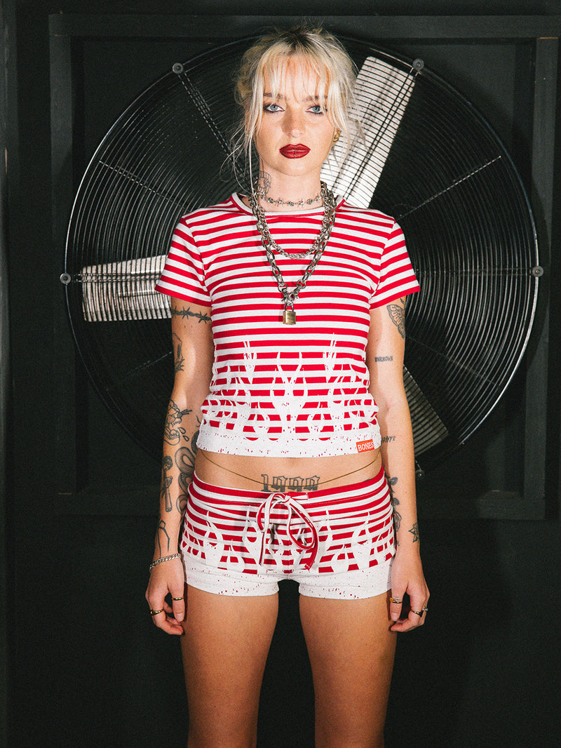Striped Burner Baby Tee - Red