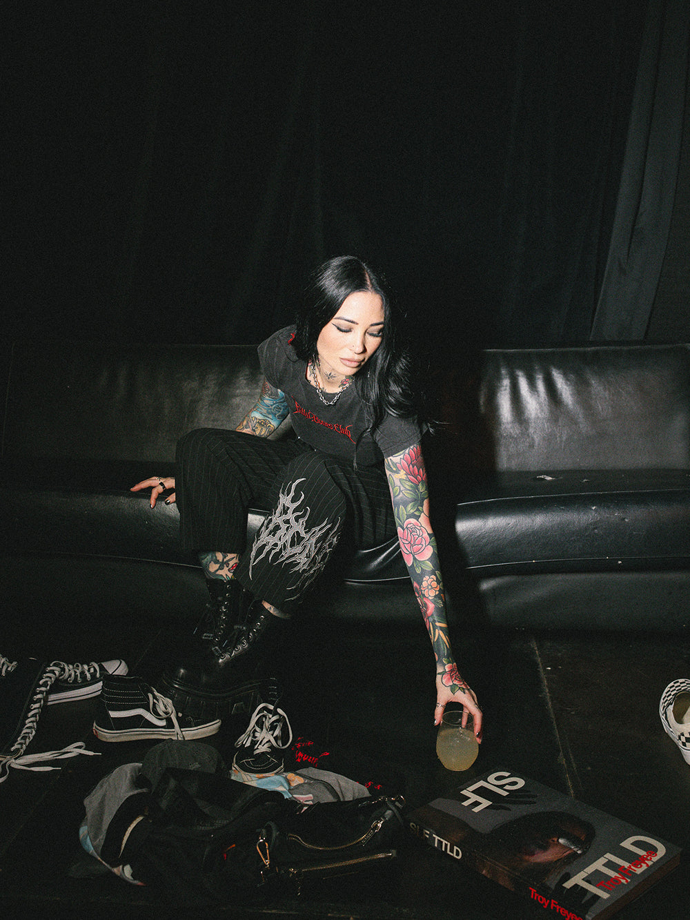 Rocker Pinstriped Pants - Black