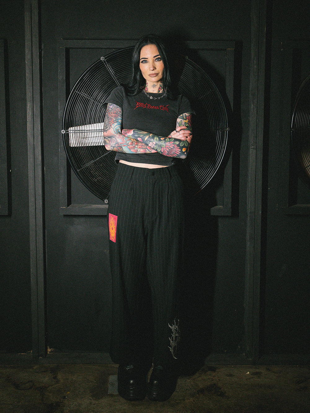 Rocker Pinstriped Pants - Black