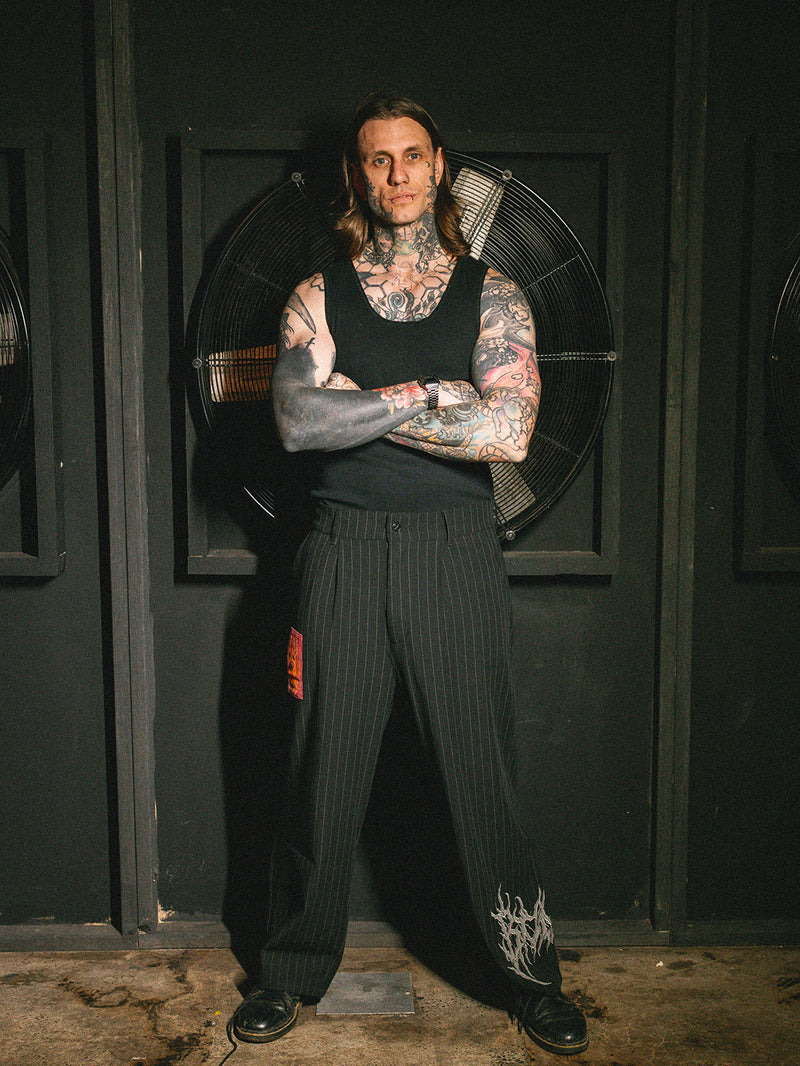 Rocker Pinstriped Pants - Black