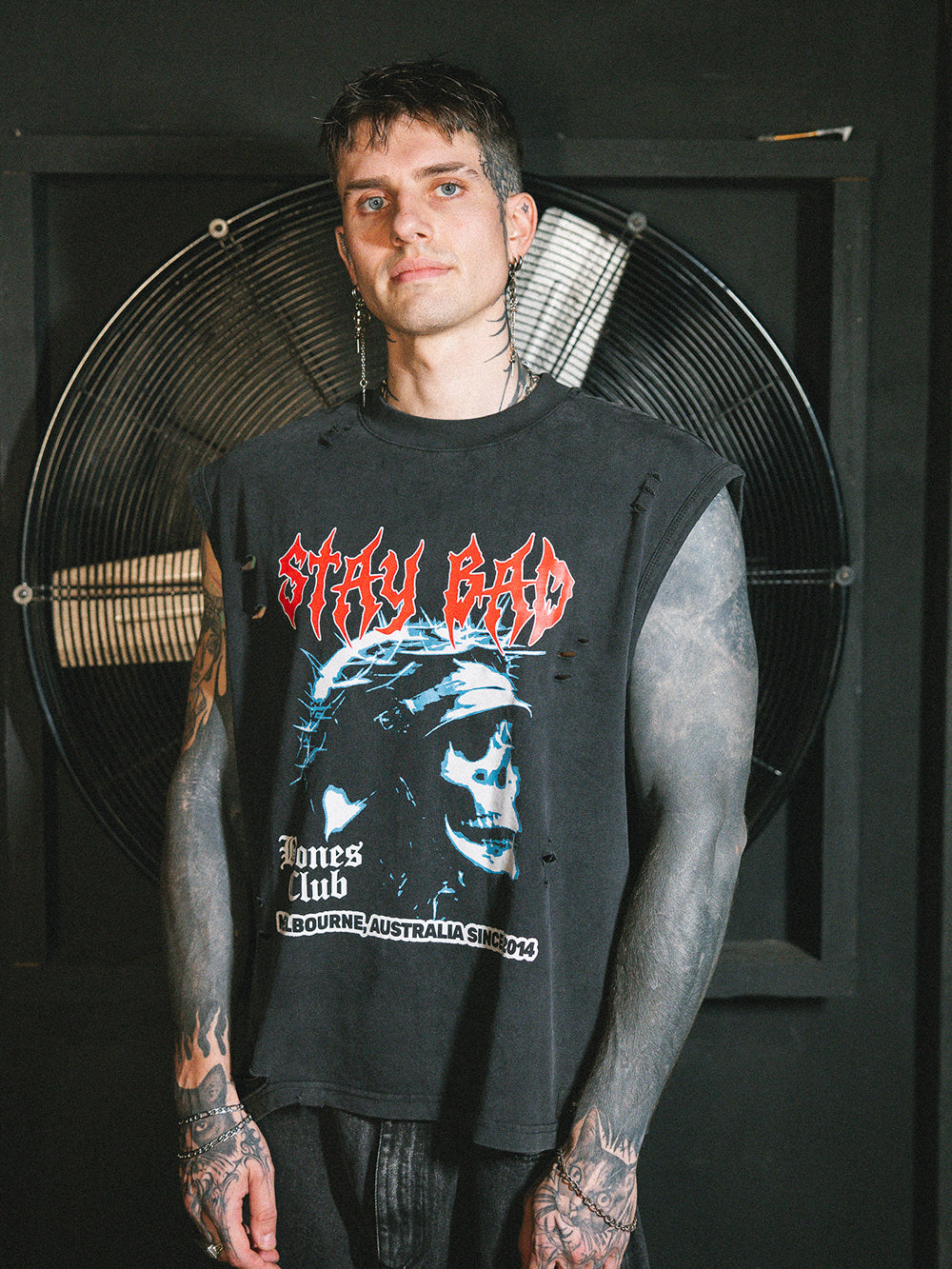Stay Bad Distressed Tank - Vintage Black