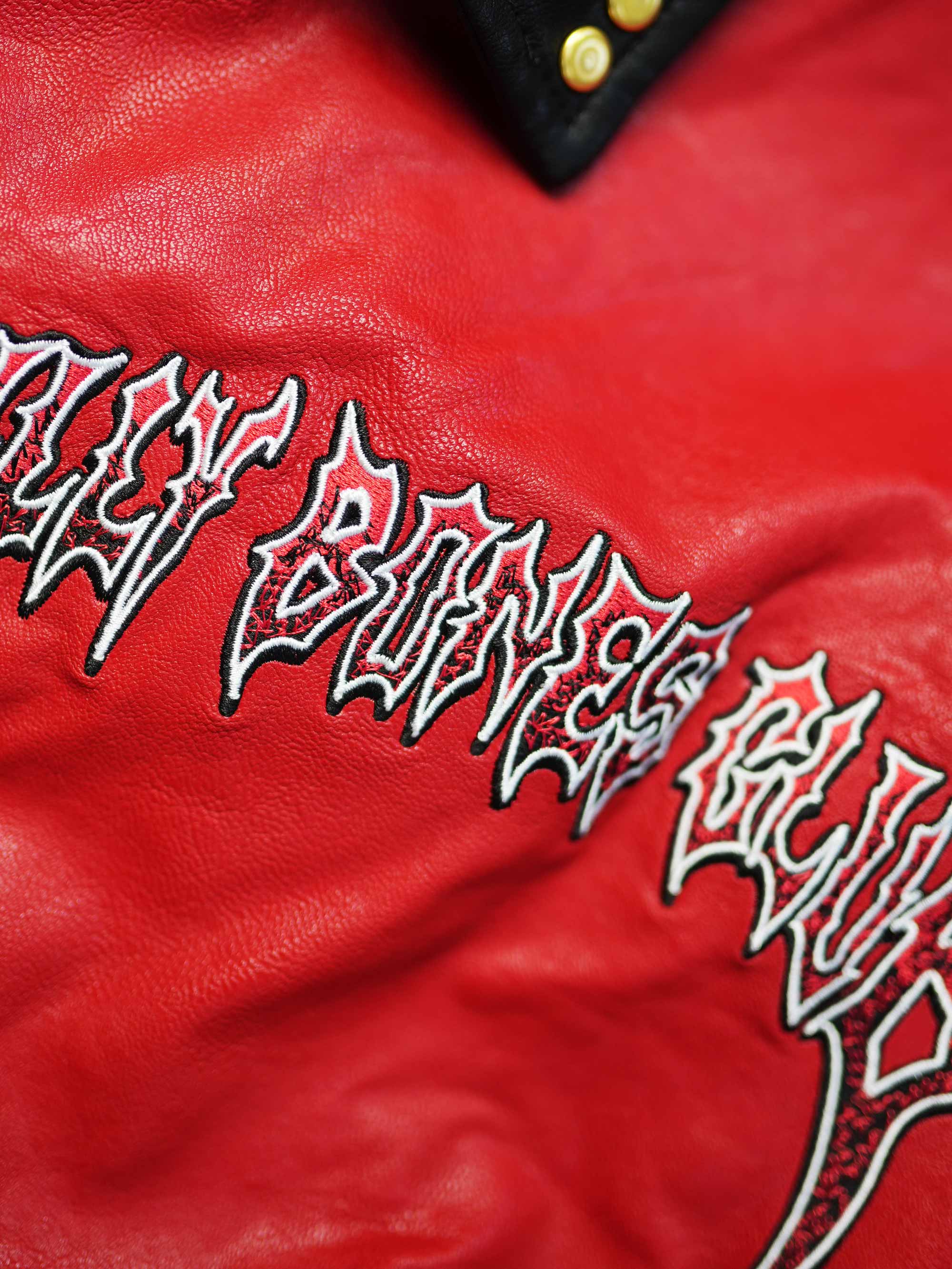 Art of 0 F*cks Leather Jacket - Black/Crimson