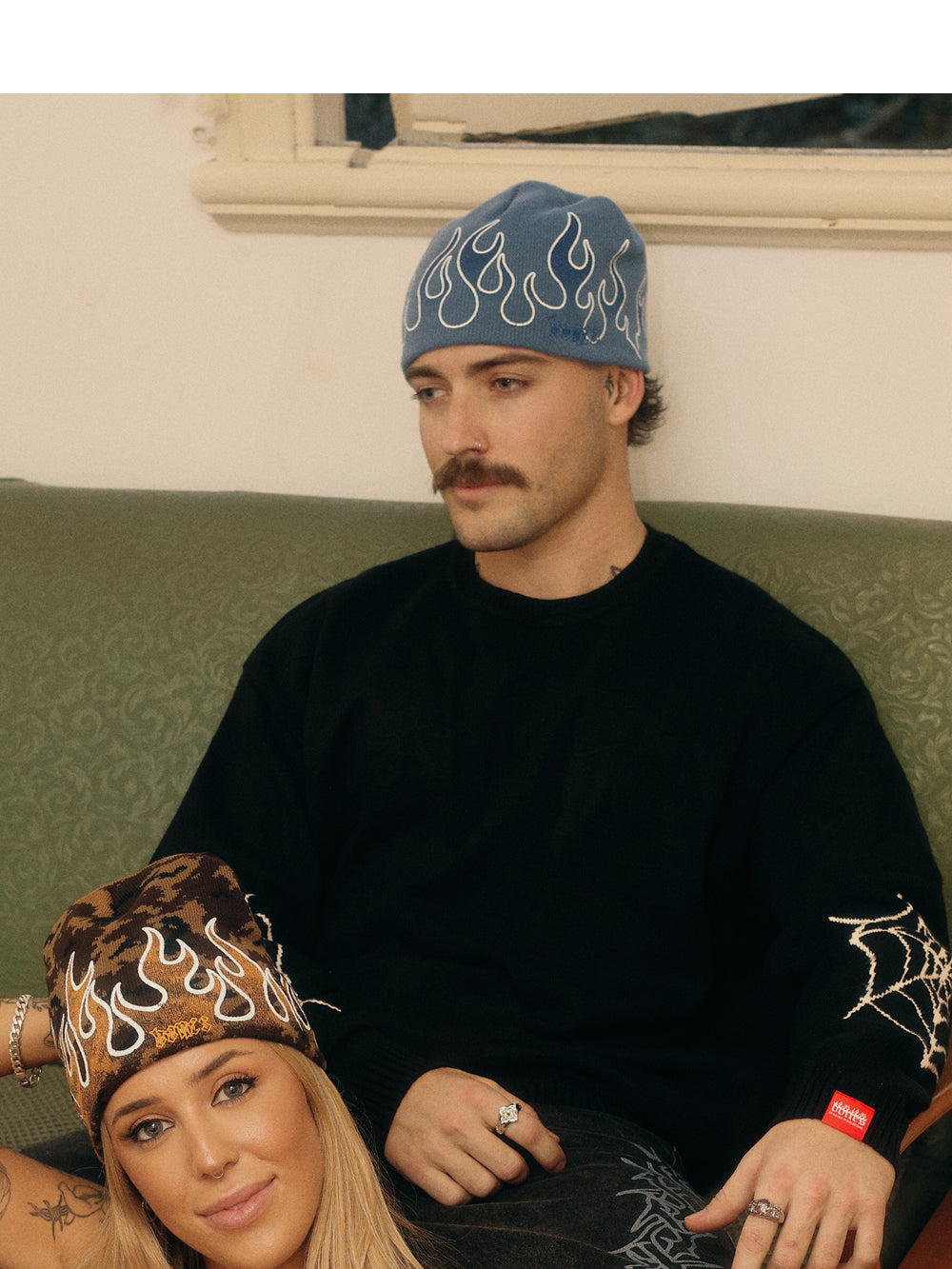 Burner Skull Beanie - Washed Blue