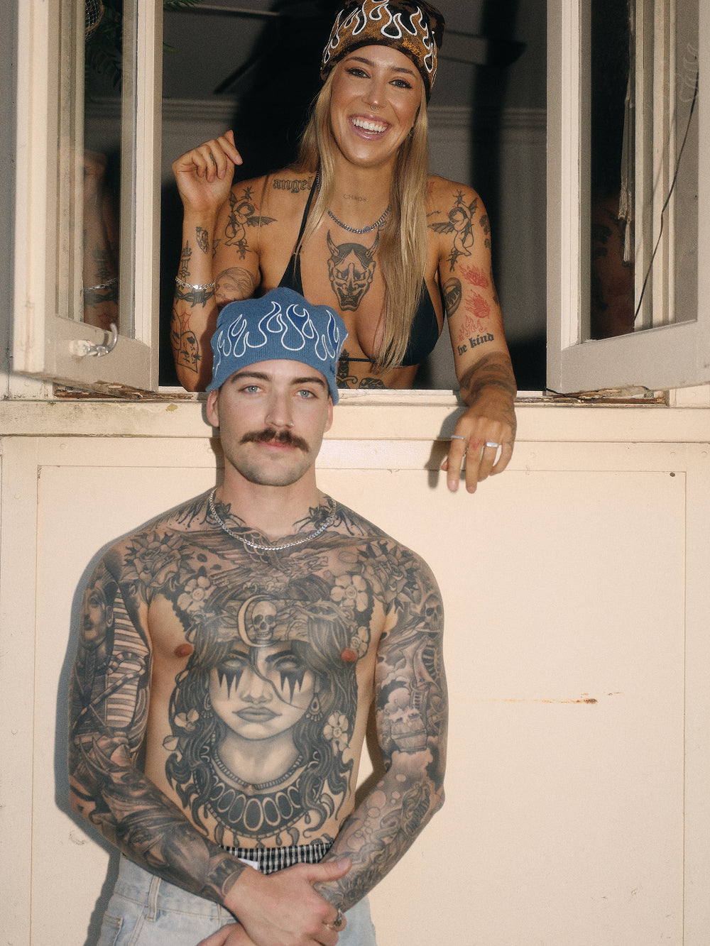 Burner Skull Beanie - Washed Blue