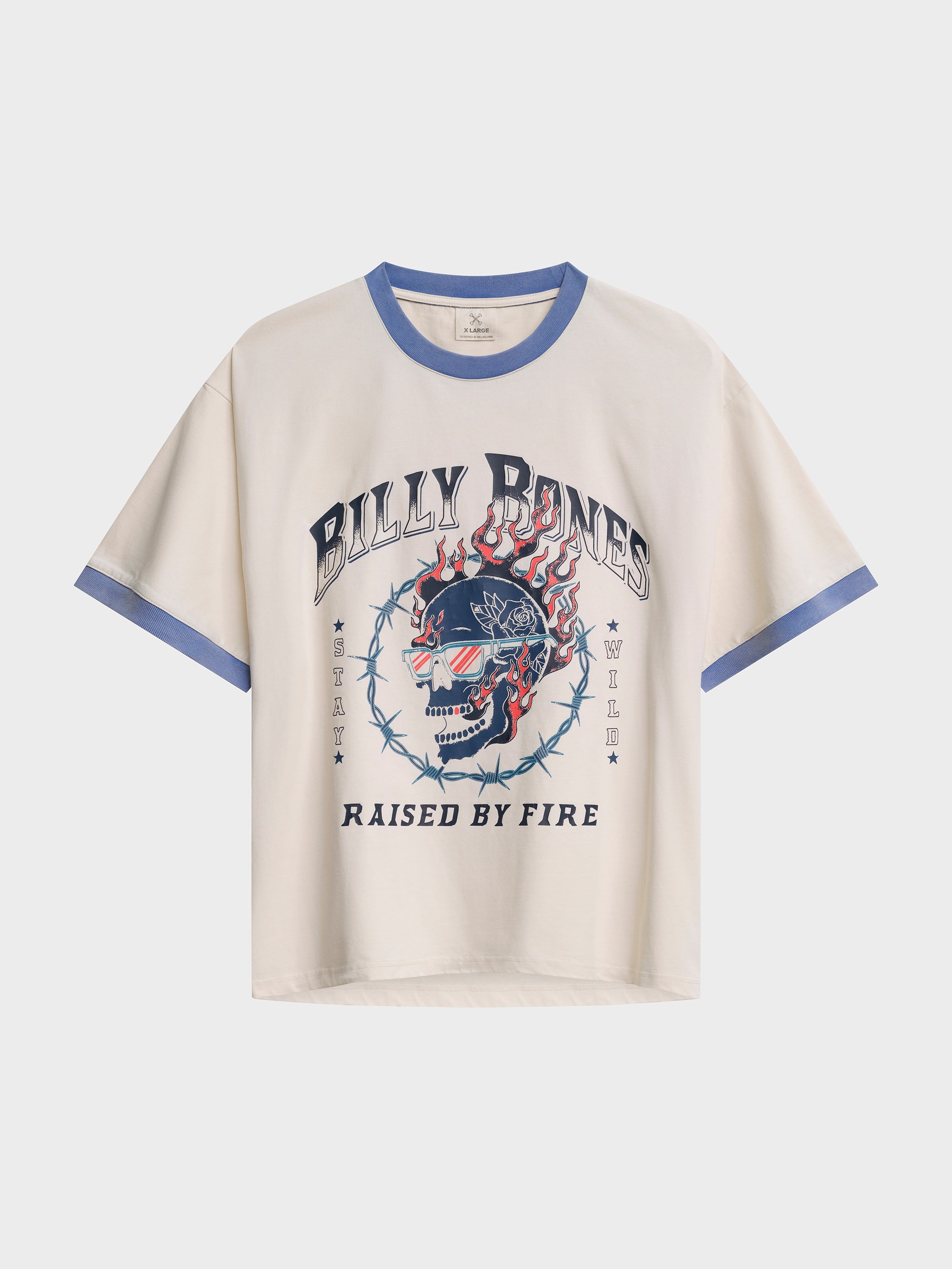 Raised By Fire Ringer Tee - Vintage White/Blue