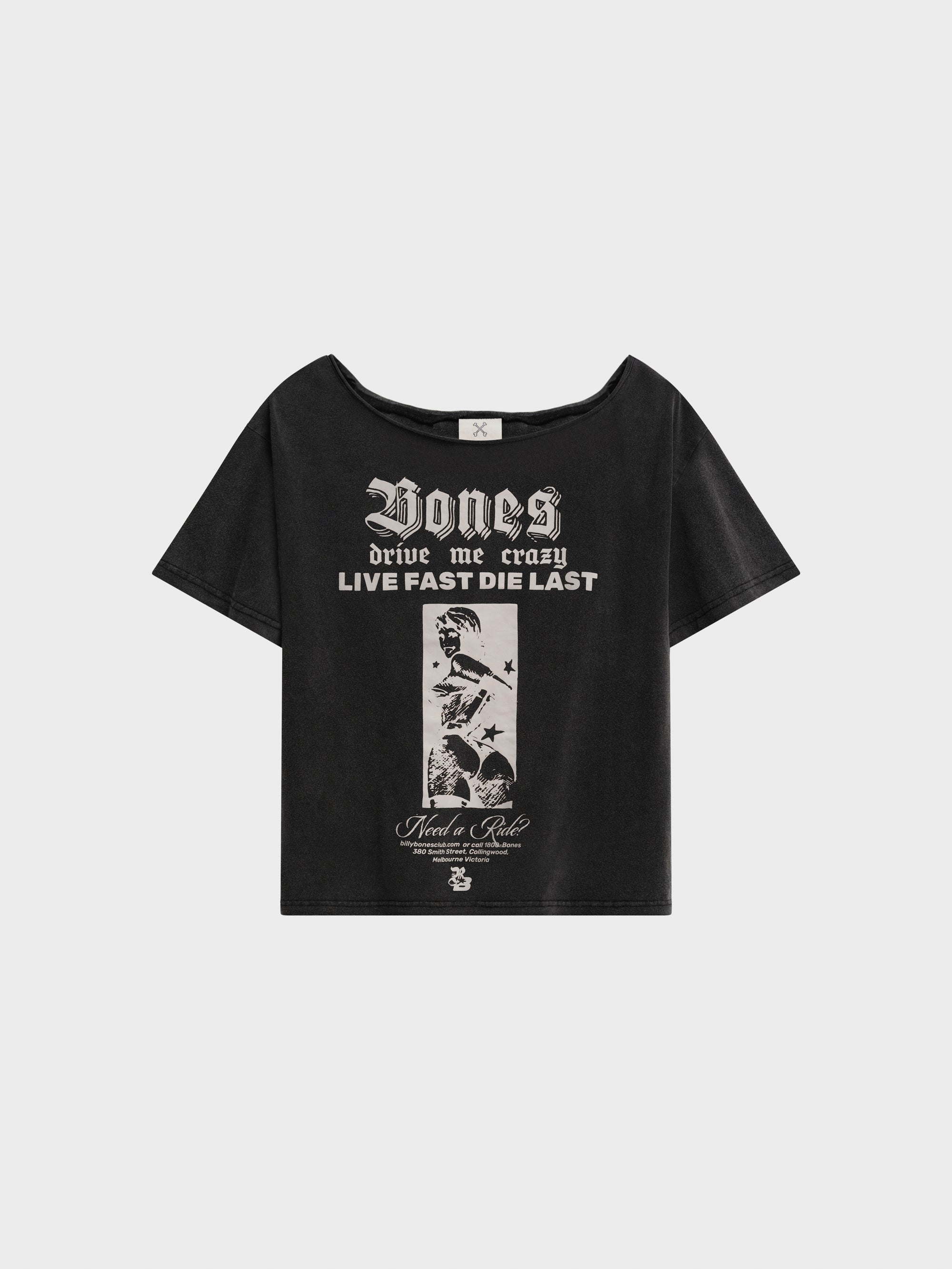 Live Fast Off Shoulder Tee - Washed Black