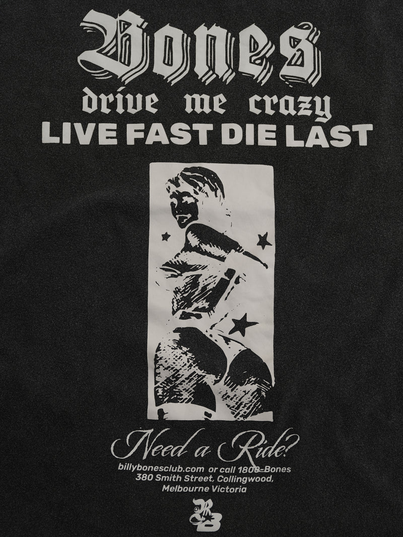 Live Fast Off Shoulder Tee - Washed Black