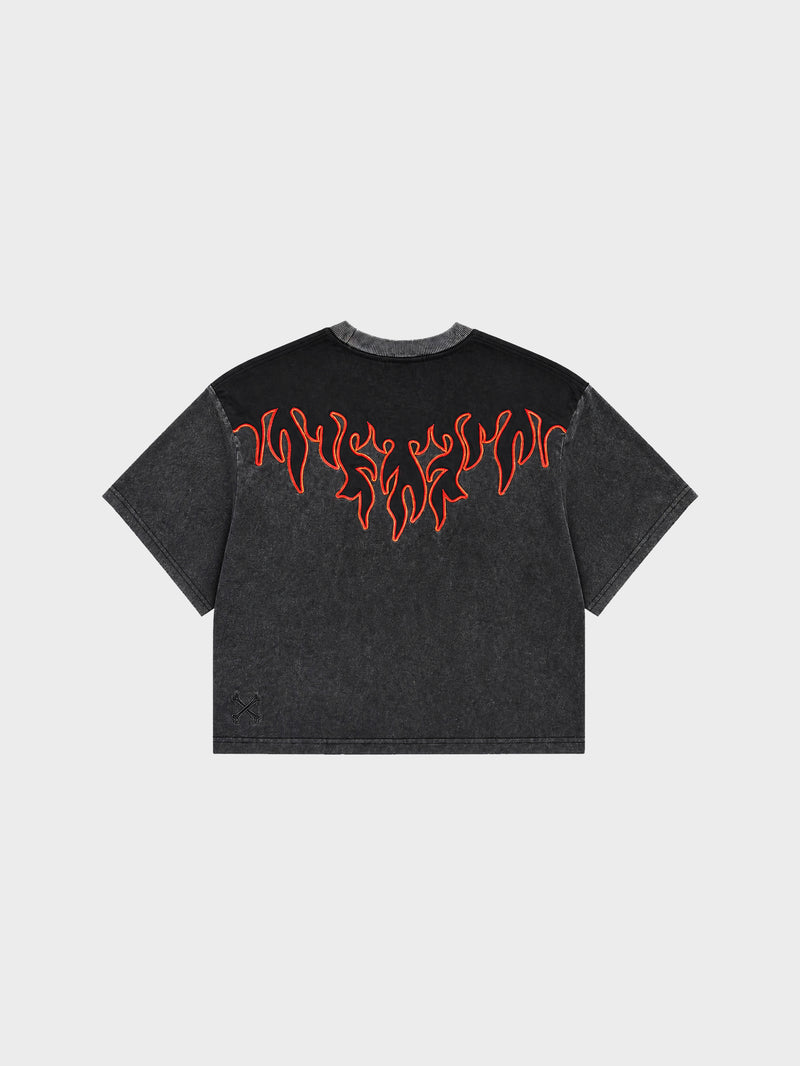 Saloon Crop Tee - Washed Black