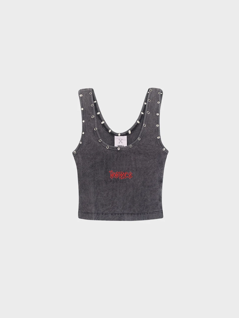 Eyelet Ribbed Tank - Vintage Black