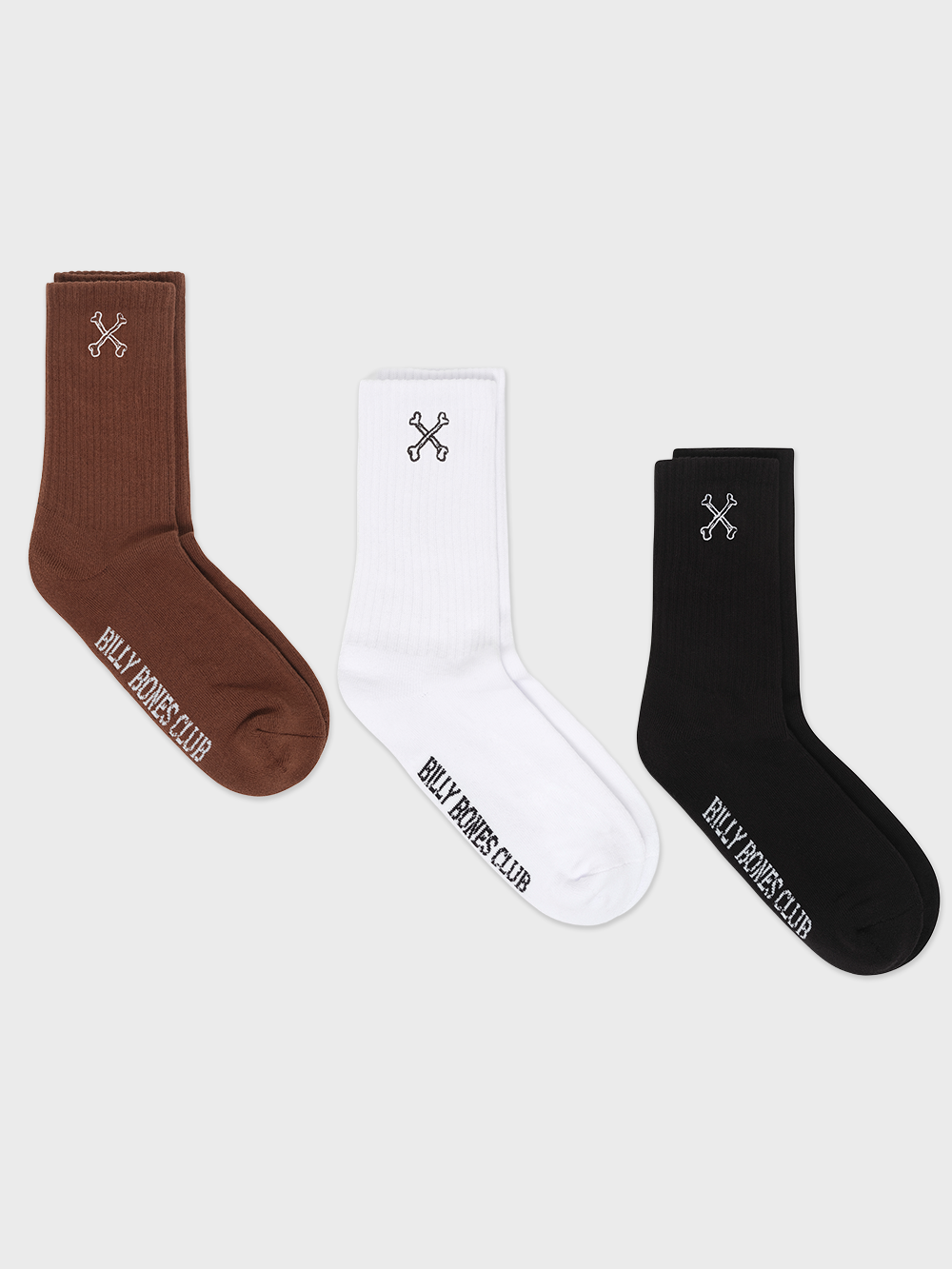 Cross Bones Socks 3 Pack - Black/Brown/White