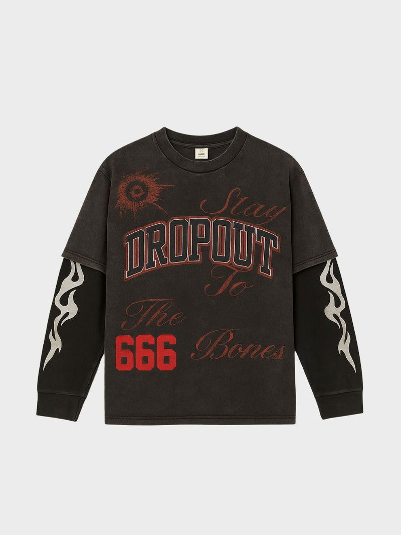 College Dropout Layered Tee - Washed Black