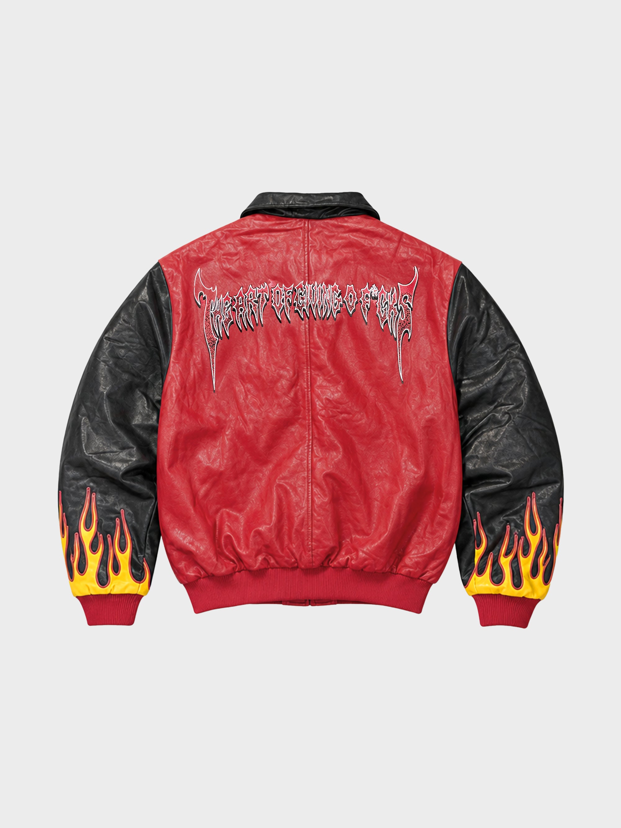 Art of 0 F*cks Leather Jacket - Black/Crimson