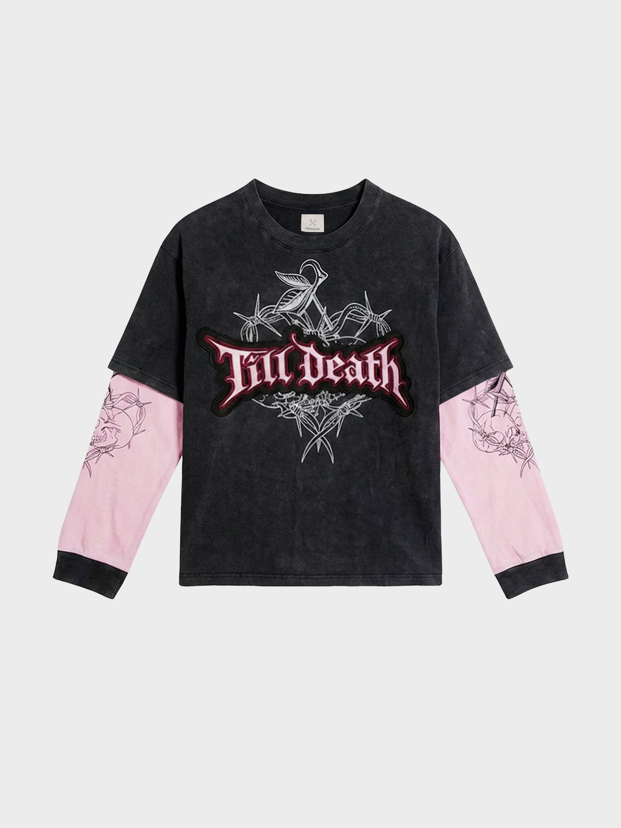 フ*き様 SHADOWS BROKEN BONE L/S Tee XL Till Death 4.0 Layered Tee - Washed Black/Pink | Billy Bones Club