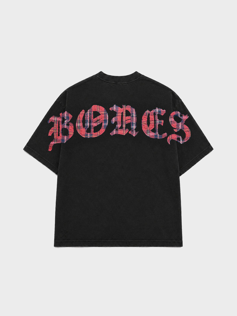 Plaid Bones Logo Tee - Washed Black