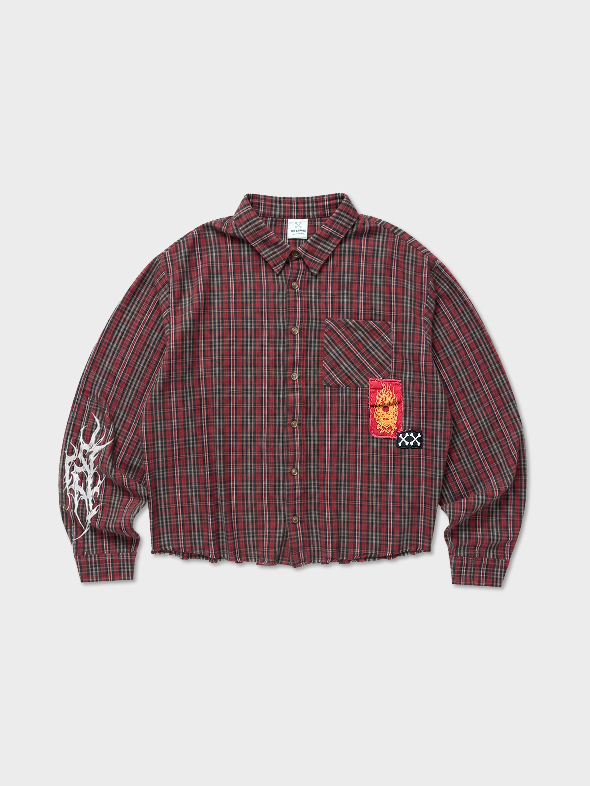 Rocker Patch Plaid Shirt - Red